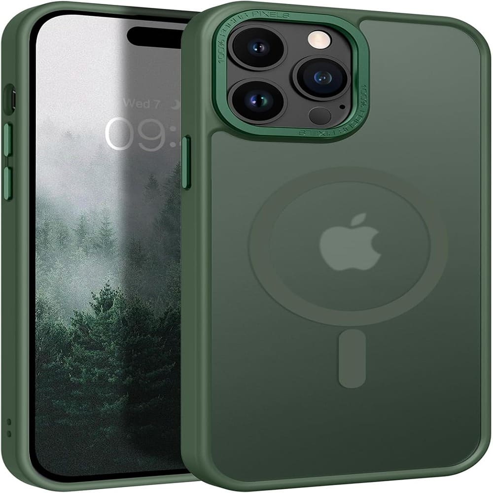 ACJPR - Magnetic Slim Shockproof iPhone 14 Pro Case, Translucent Matte, Forest Green - Dark Green