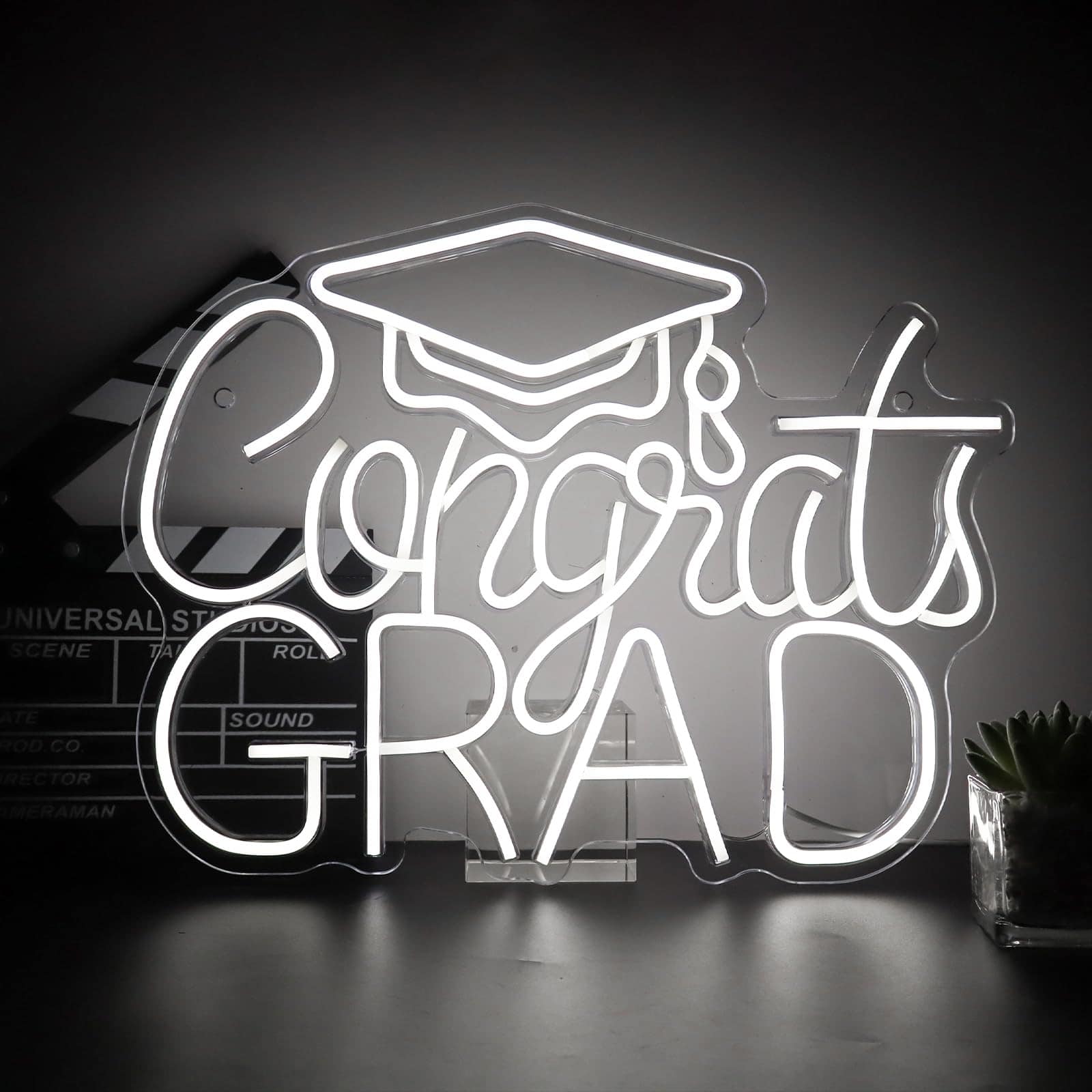 Paradigms Interiors - Congrats Grad Neon Sign 2025 - Usb Warm Graduation Decor For Backdrop Dorm Prom Night - AB--White