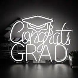 Paradigms Interiors - Congrats Grad Neon Sign 2025 - Usb Warm Graduation Decor For Backdrop Dorm Prom Night - AB--White
