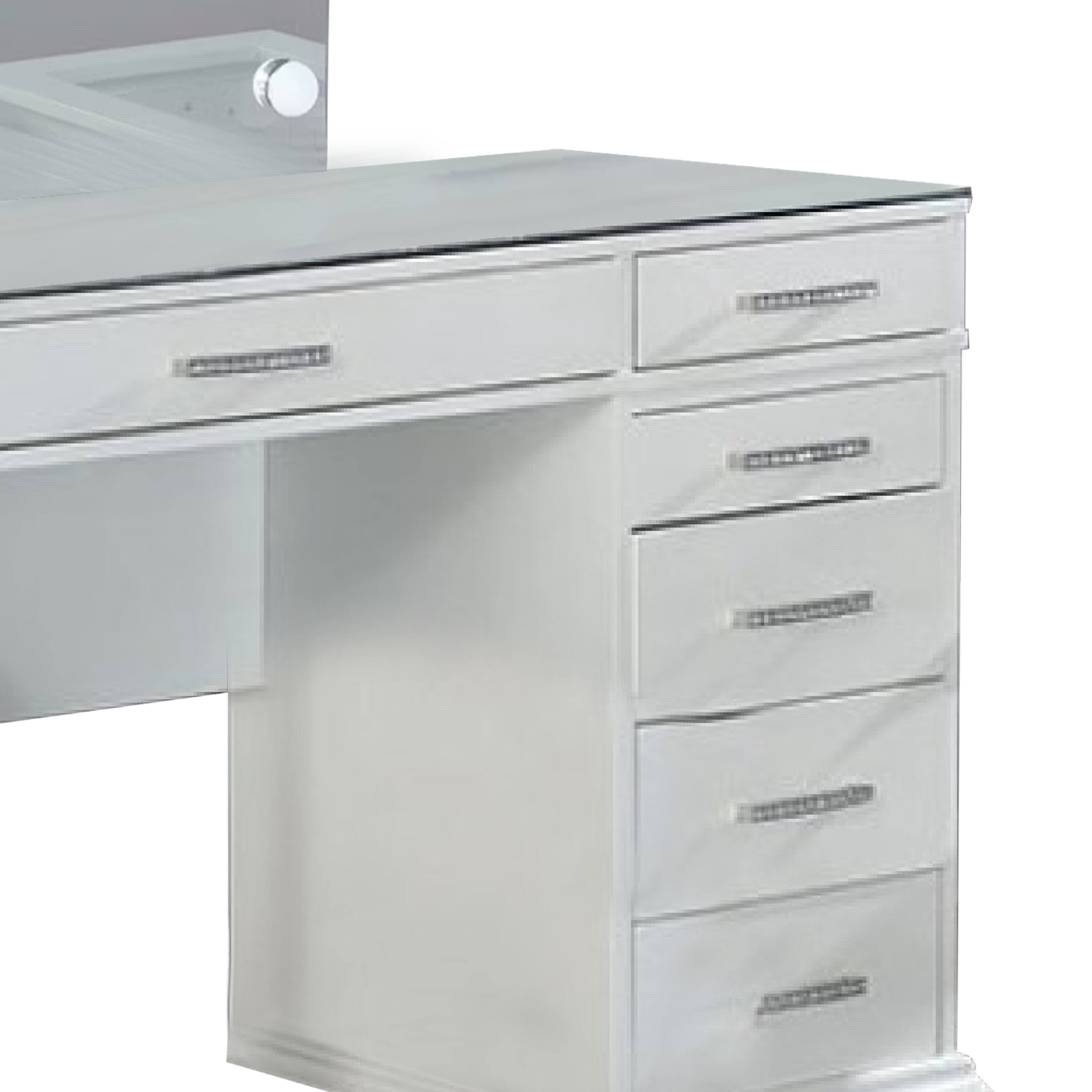 Alt View 2. Manhattan Lane - Vaz 3pc LED Mirror Vanity Table Set, Glass Top, Padded Stool - Luminous White, Gray, Clear.