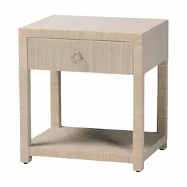bali & pari - Nata Bohemian Woven Natural Grasscloth 1-Drawer Nightstand - Natural/Gold
