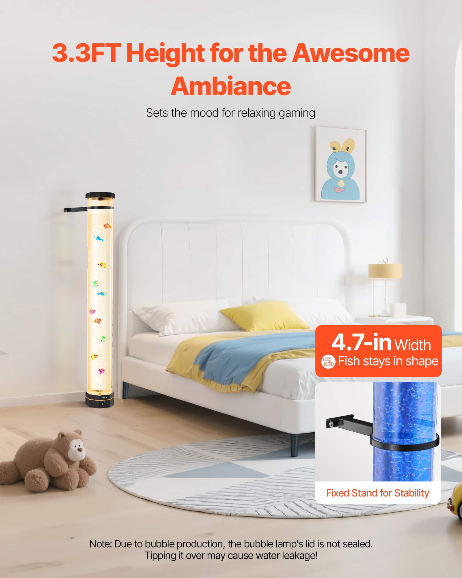 VEVOR Sensory Bubble Tube Lamp, 3.3 ft Bubble Fish Tube, Sensory