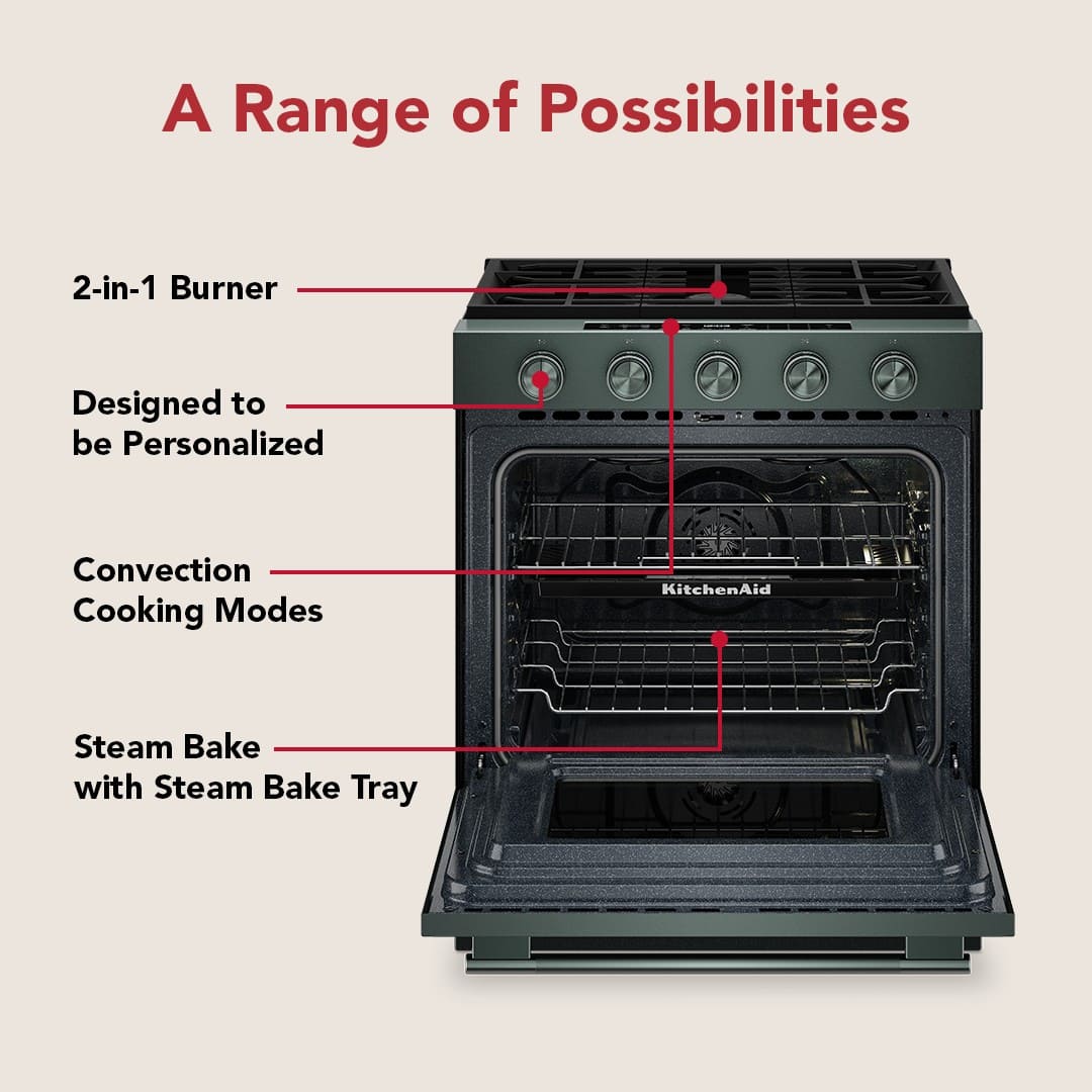 A Range of Possibilities
- 2-in-1 Burner
- Designed to be Personalized
- Convection Cooking Modes
- Steam Bake with Steam Bake Tray