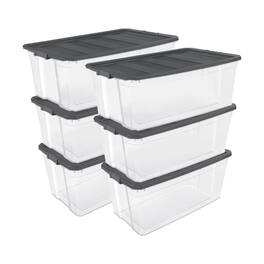 Sterilite - 200 Quart Clear Stackable Latching Storage Box Container, Grey, 6 Pack