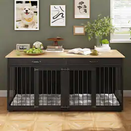 FUFU & GAGA - Dual Compartment Dog Cage Furniture - Removable Divider & Hidden Storage Drawers