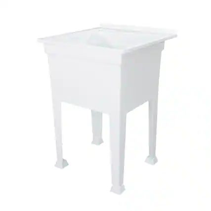 Front. UTILITYSINKS - Utility Sink Heavy Duty Freestanding Utility Tub Sink, 24 x 24 Inches, White - White.