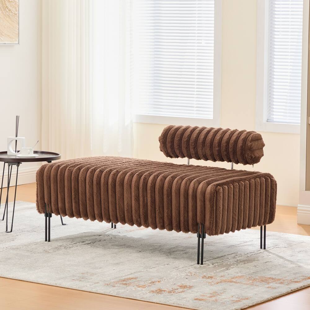 Alt View 2. Ropilly - Ropilly Brown Upholstered Mini Loveseat Adjustable Back Bedroom Bench Small Sofa Metal Leg Window Ottoman Footrest - Brown.