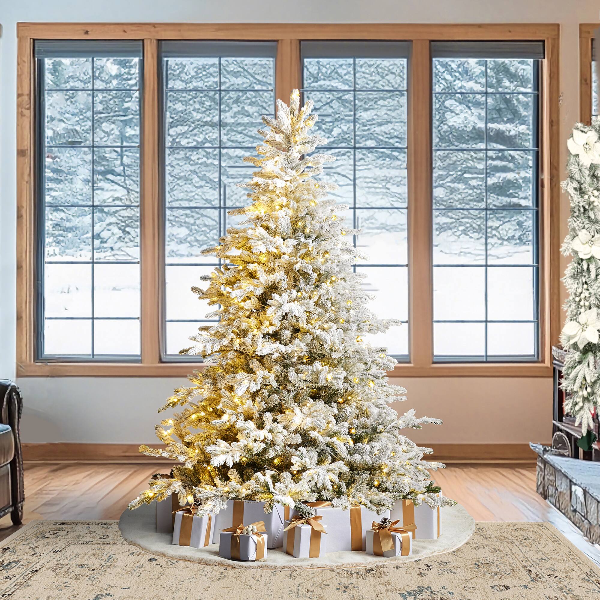 Alt View 10. Glitzhome - 7.5ft Pre-Lit Flocked Full Fir Artificial Christmas Tree with 580 LED Lights - White.