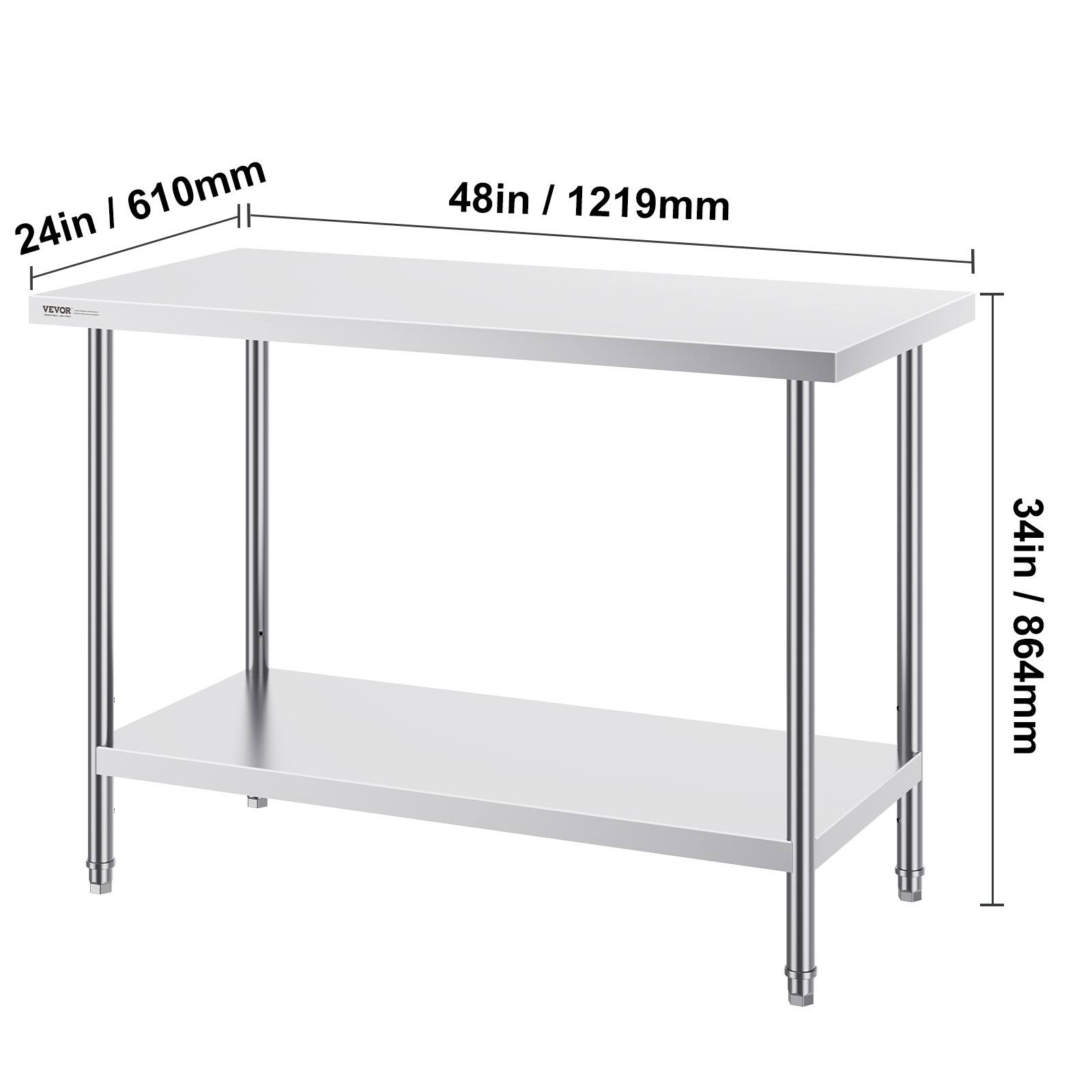 24in / 610mm, 48in / 1219mm, 34in / 864mm