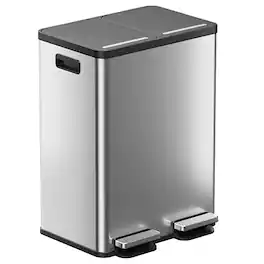 iTouchless - 16 Gallon SoftStep Dual Compartment Stainless Steel Step Kitchen Trash & Recycle Bin with Dual AbsorbX Odor Filters - Silver