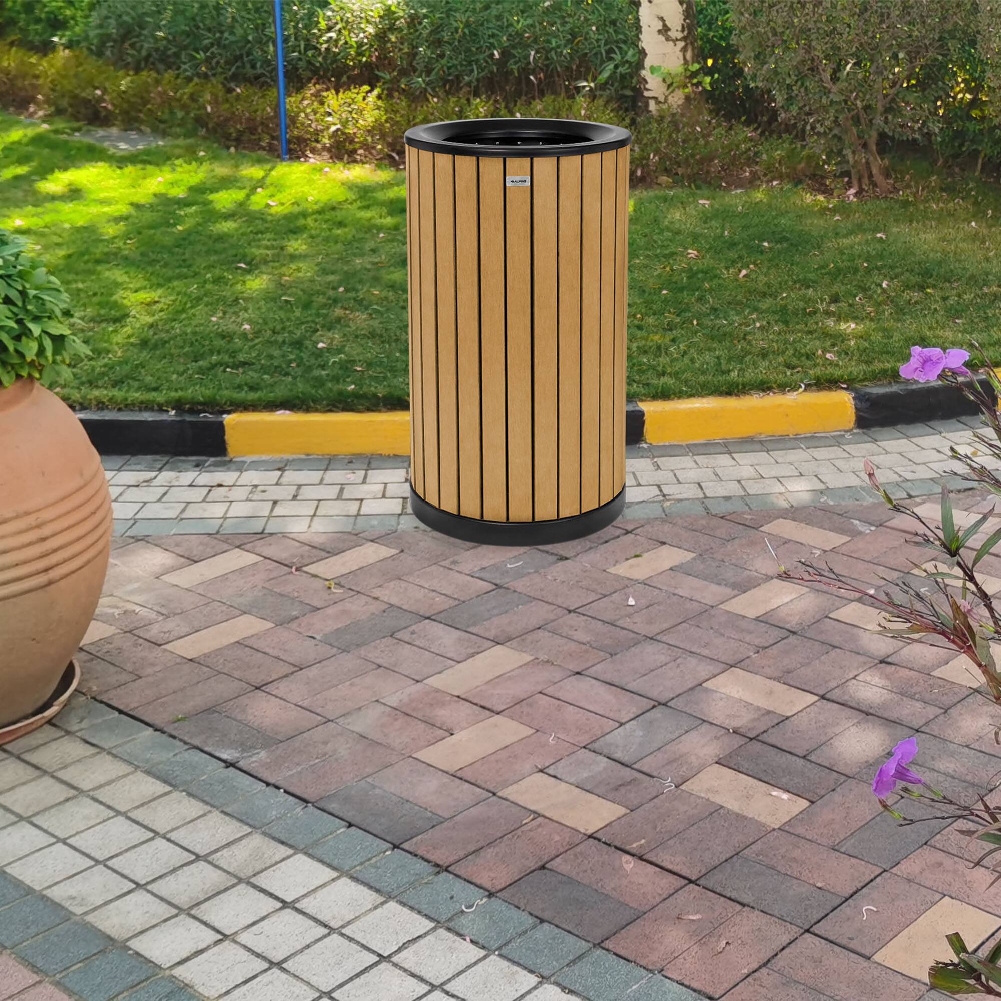 Alt View 10. Alpine Industries - 32 Gallon Outdoor Trash Can with Slatted Panels - Cedar.