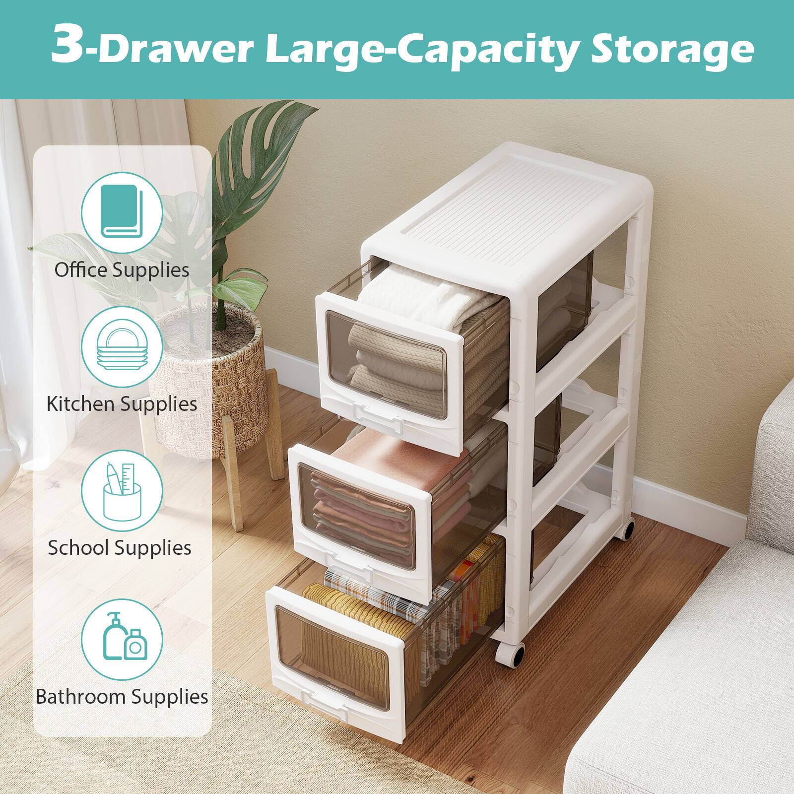 3-Drawer Large-Capacity Storage

- Office Supplies
- Kitchen Supplies
- School Supplies
- Bathroom Supplies