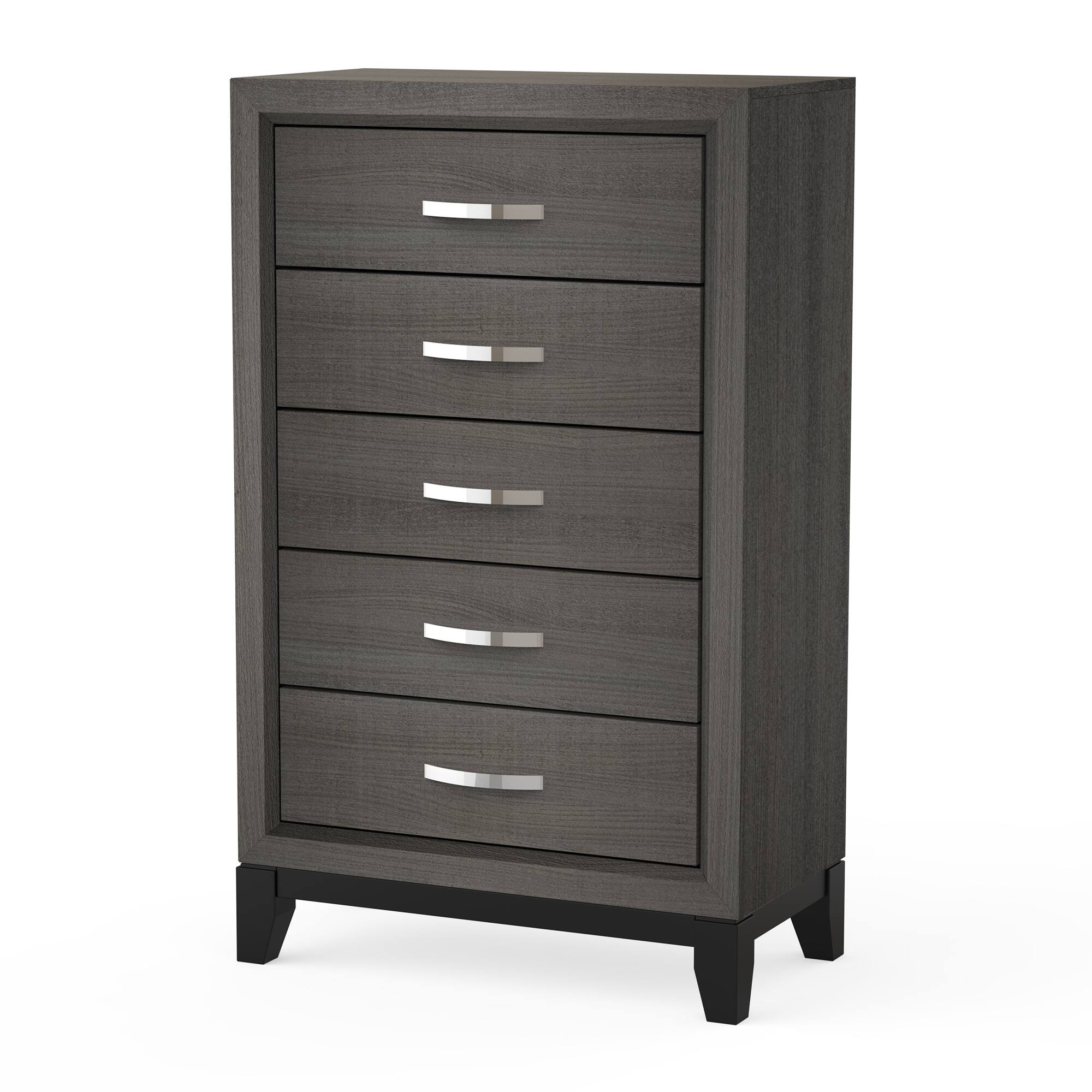 Alt View 1. Vaczon - Sleek 5-Drawer Chest with Two-Tone Design Wooden Legs, Perfect for Bedroom or Living Room Storage - Gray.