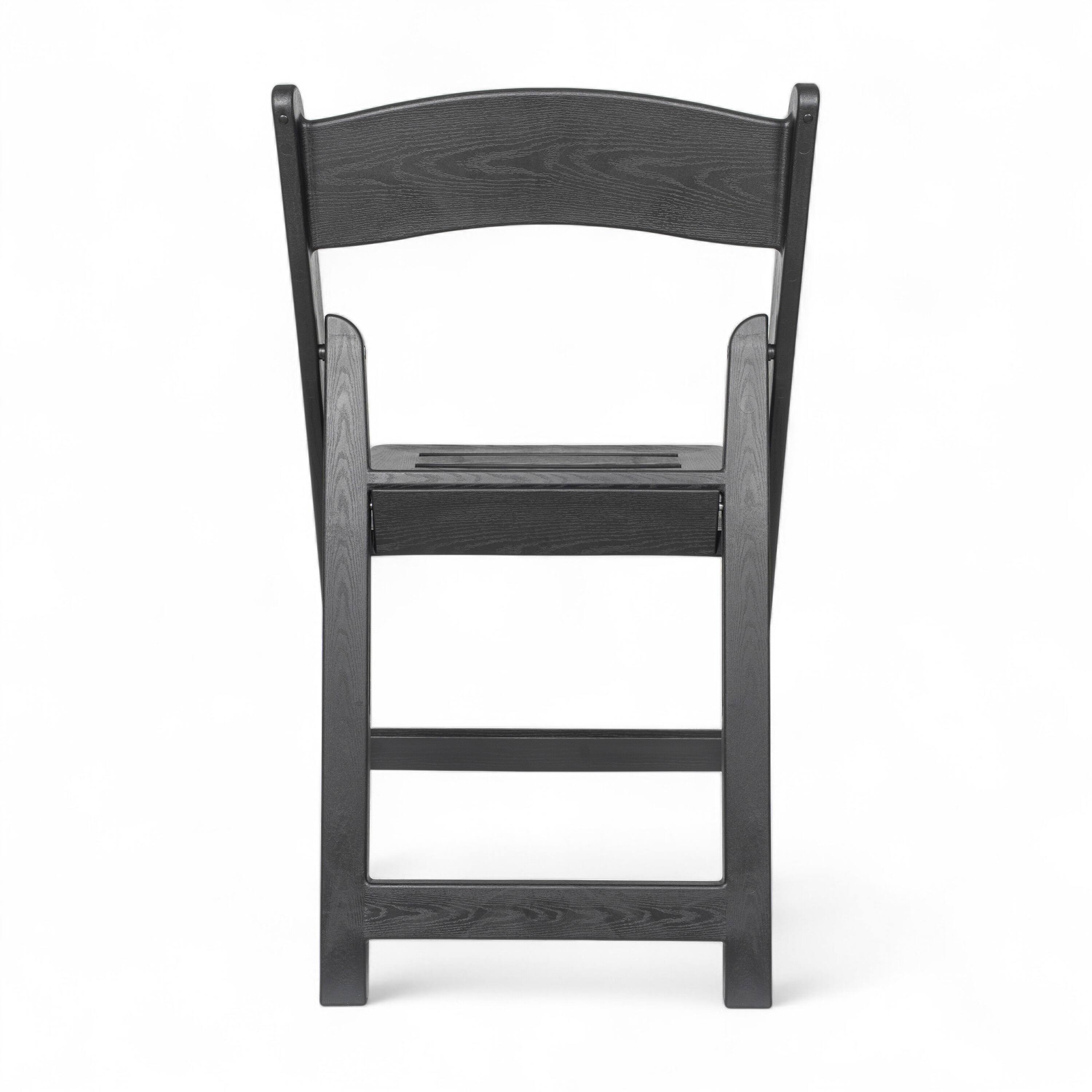 Back. Flash Furniture - HERCULES Commercial Black Indoor/Outdoor Lightweight Wood Look Resin Folding Event Chair with Slatted Seat - Black.
