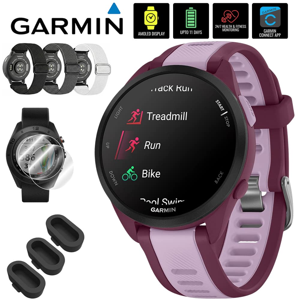 Garmin - Forerunner 165 Music Smart Sport Watch, Berry + Lilac with Accessories Kit - Berry|Lilac - (2024)