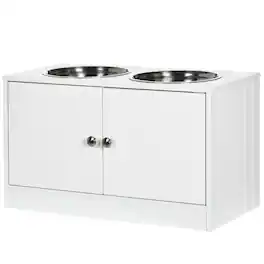 Pawhut - Elevated Dog Bowls with Storage Cabinet Containing Large 44L Capacity - White