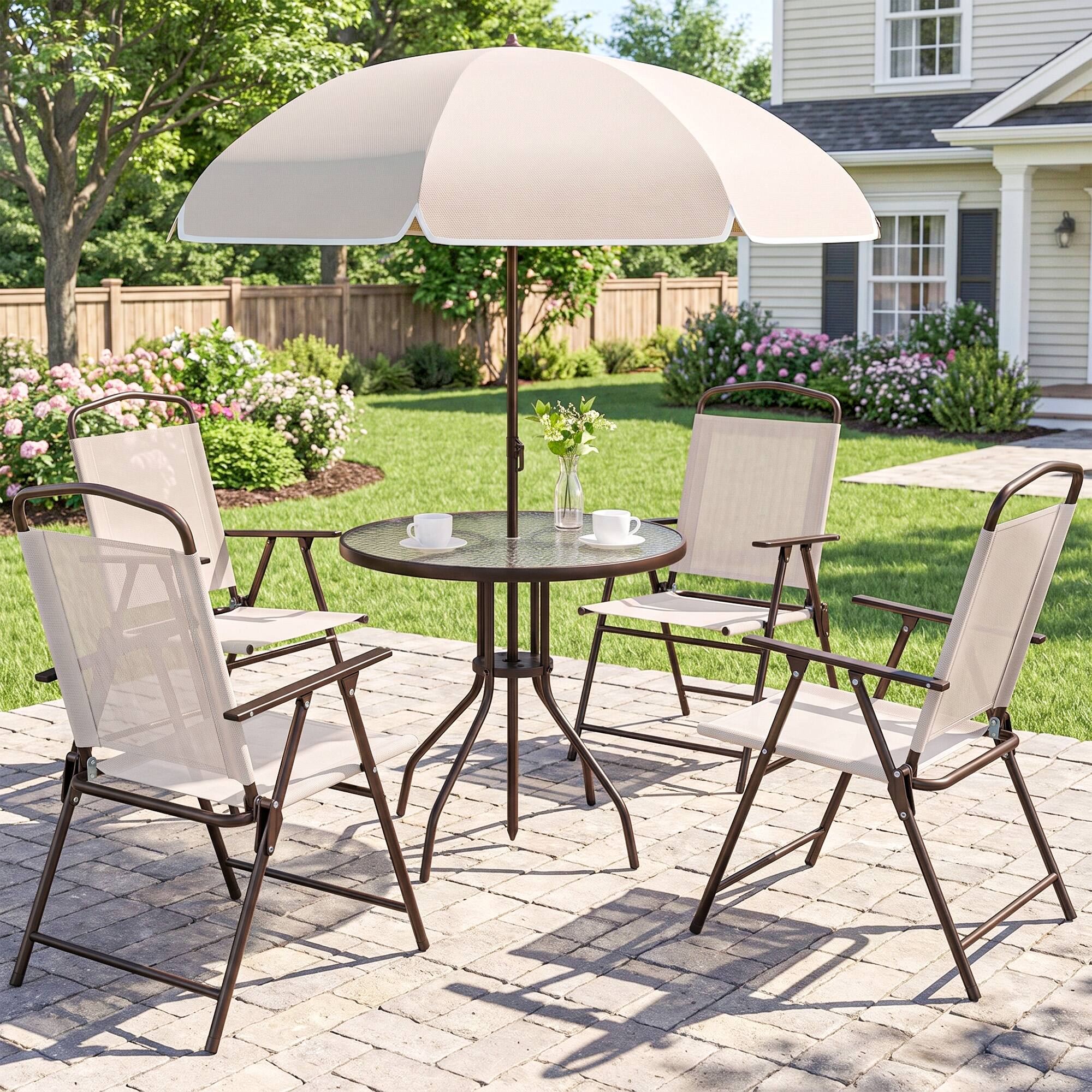 Alt View 1. Outsunny - Piece Patio Dining Set for 4 with Umbrella - Beige.