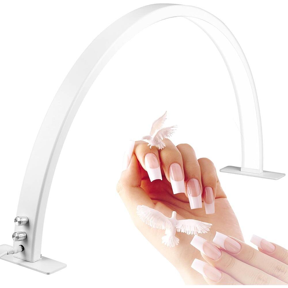 Front. MOSZAR LLC - 29" Half Moon Nail Desk Lamp with Adjustable Color and Brightness, White.