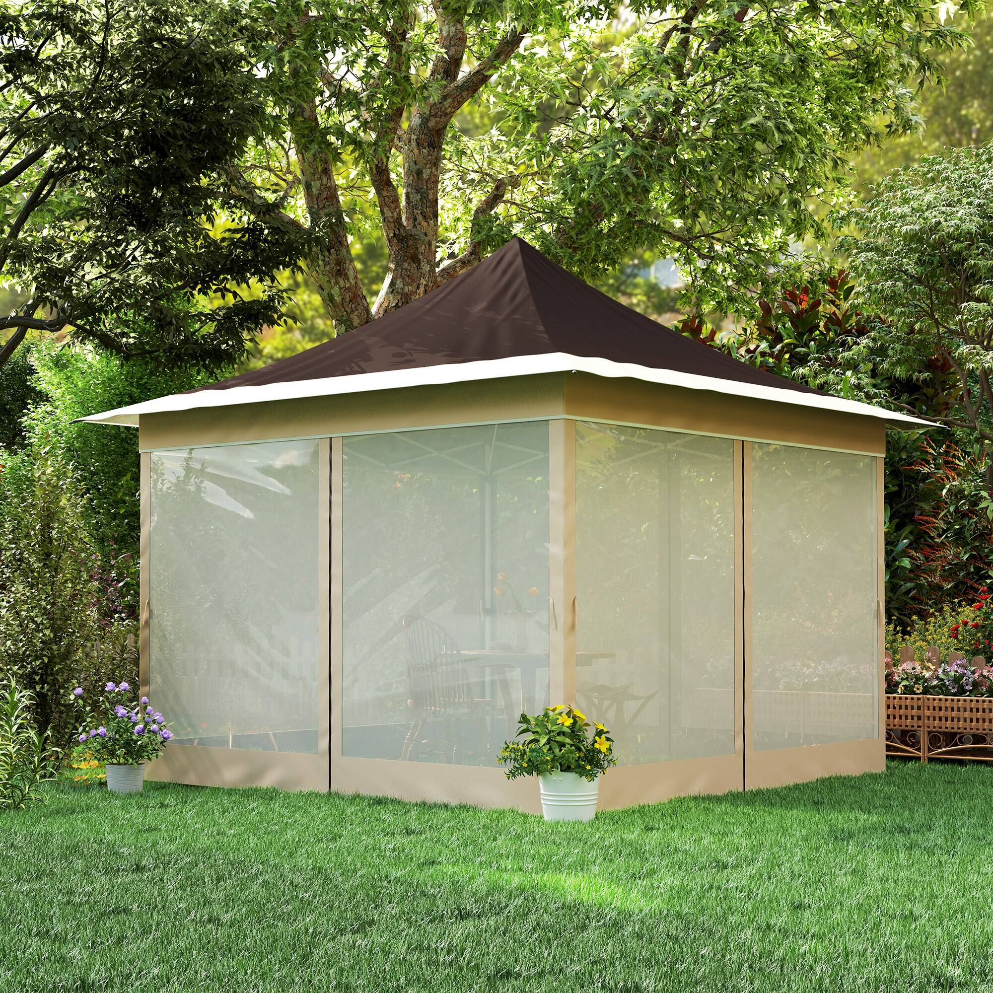 Alt View 8. Outsunny - 12 x 12 ft. Pop Up Canopy Tent with Mesh Netting, UPF50+ Instant Sun Shelter with Carry Bag - Brown.