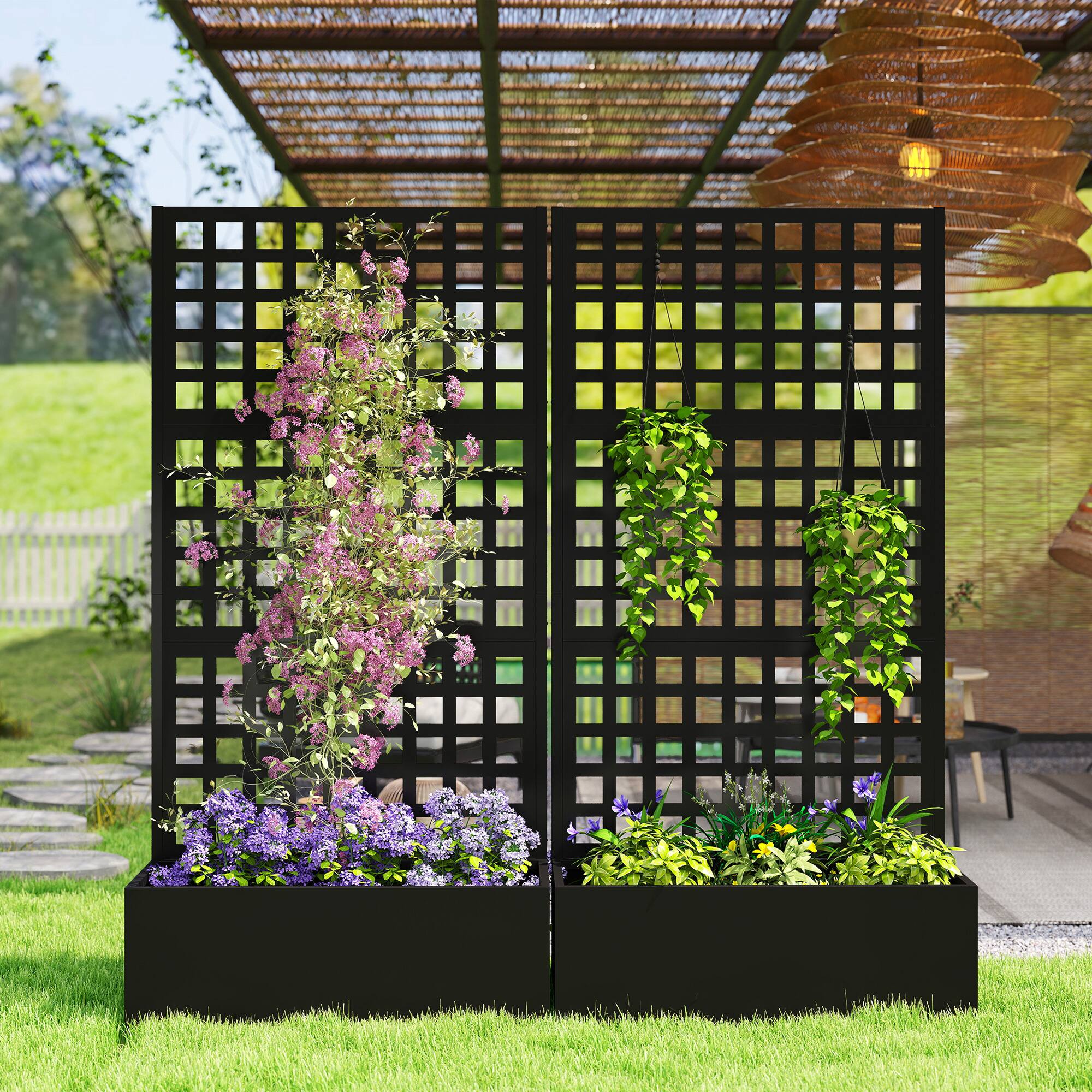 Alt View 8. Outsunny - Raised Garden Bed Planter Box with Trellis for Climbing Plants, Vegetable, Vines - Black.