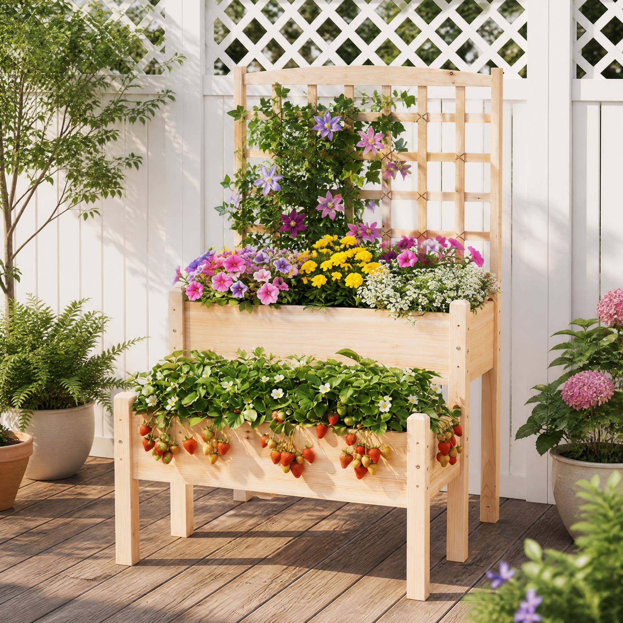 Alt View 3. Costway - Costway Outdoor Wooden Raised Garden Bed, 2-Tier Vertical Planter - Natural.