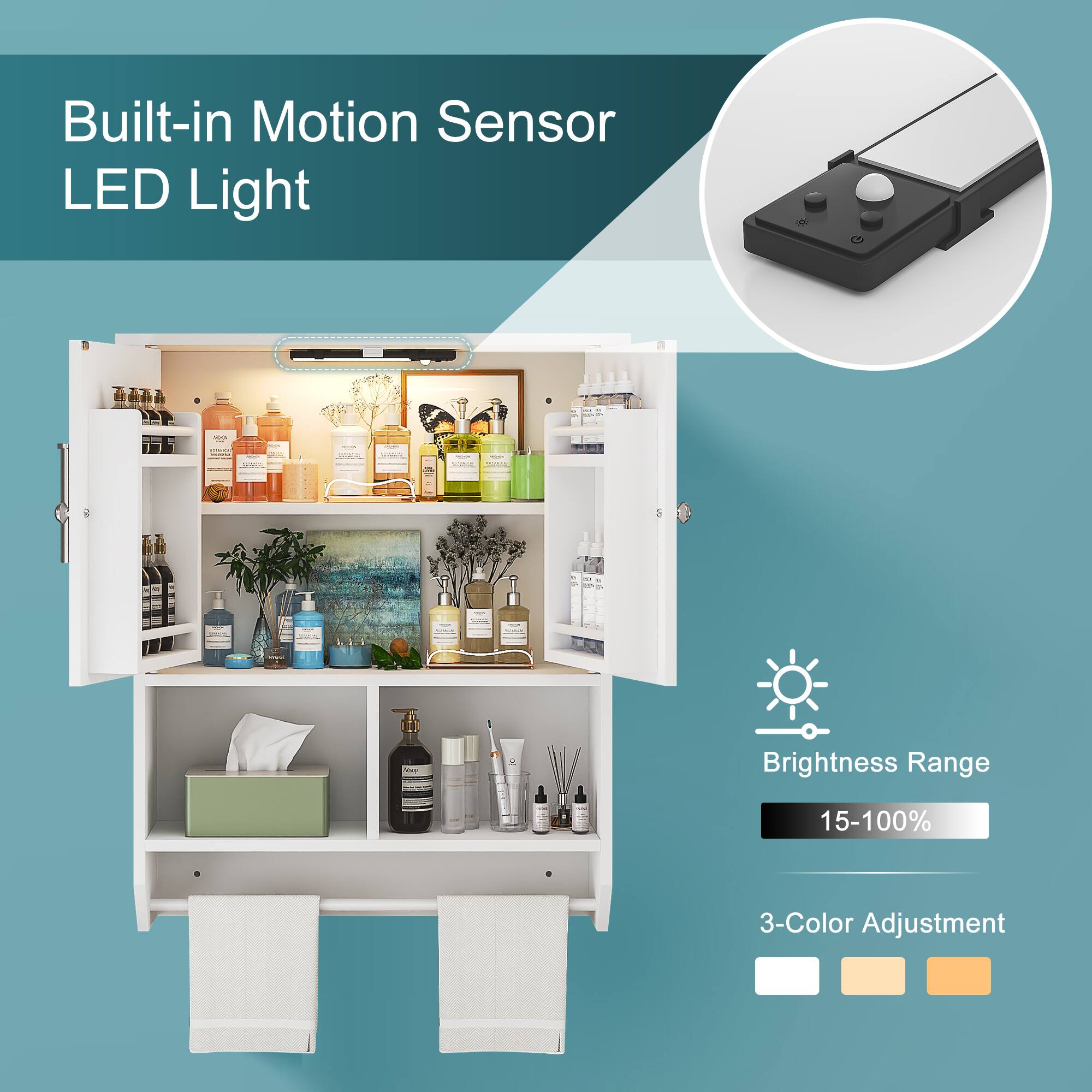 Built-in Motion Sensor LED Light

Brightness Range: 15-100%

3-Color Adjustment