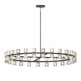 RYHNUYNE - 48-Inch Black Crystal Chandelier with Dual LED Rings, Modern Luxury Ceiling Light for Living Room, Dining Room