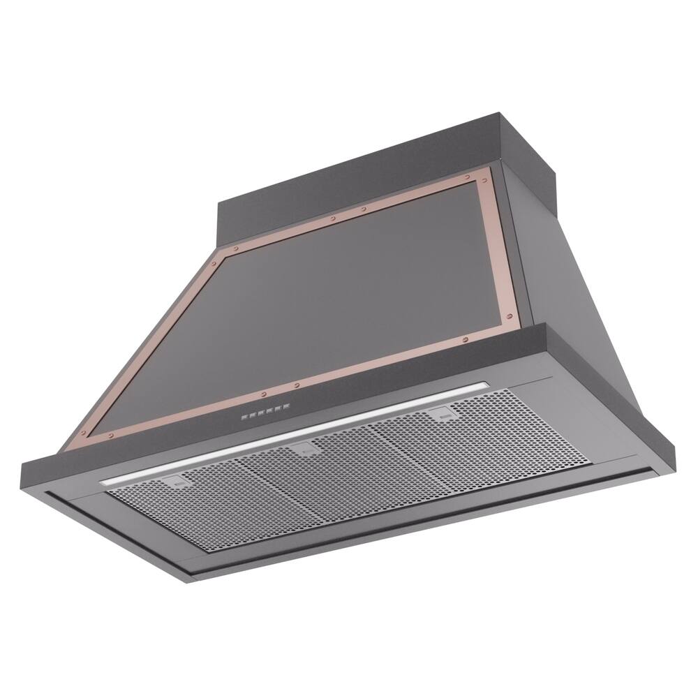Alt View 2. ILVE - ILVE Nostalgie II Noblesse 40 inch Ducted Wall Mount Range Hood with 600 CFM (Graphite Matte, Copper Trim) - Graphite Matte.