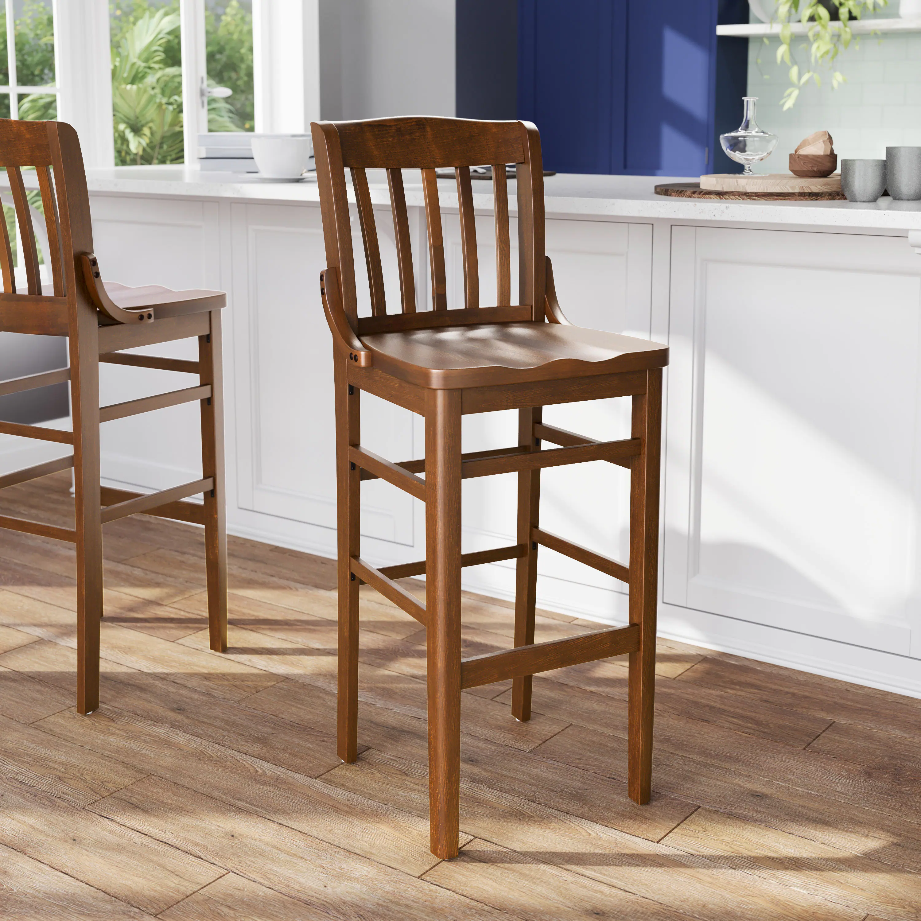Alt View 1. Emma + Oliver - School House Back Wooden Restaurant Dining Barstool - Walnut.