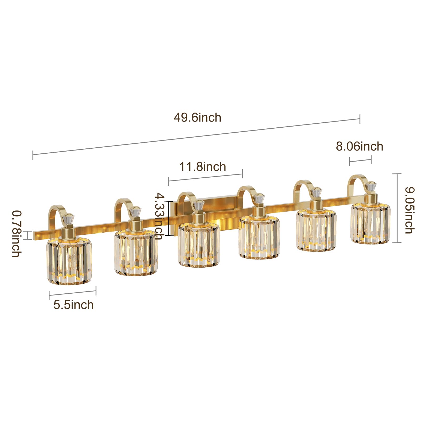 49.6 inch  
11.8 inch  
8.06 inch  
9.05 inch  
5.5 inch  
0.78 inch  
4.33 inch