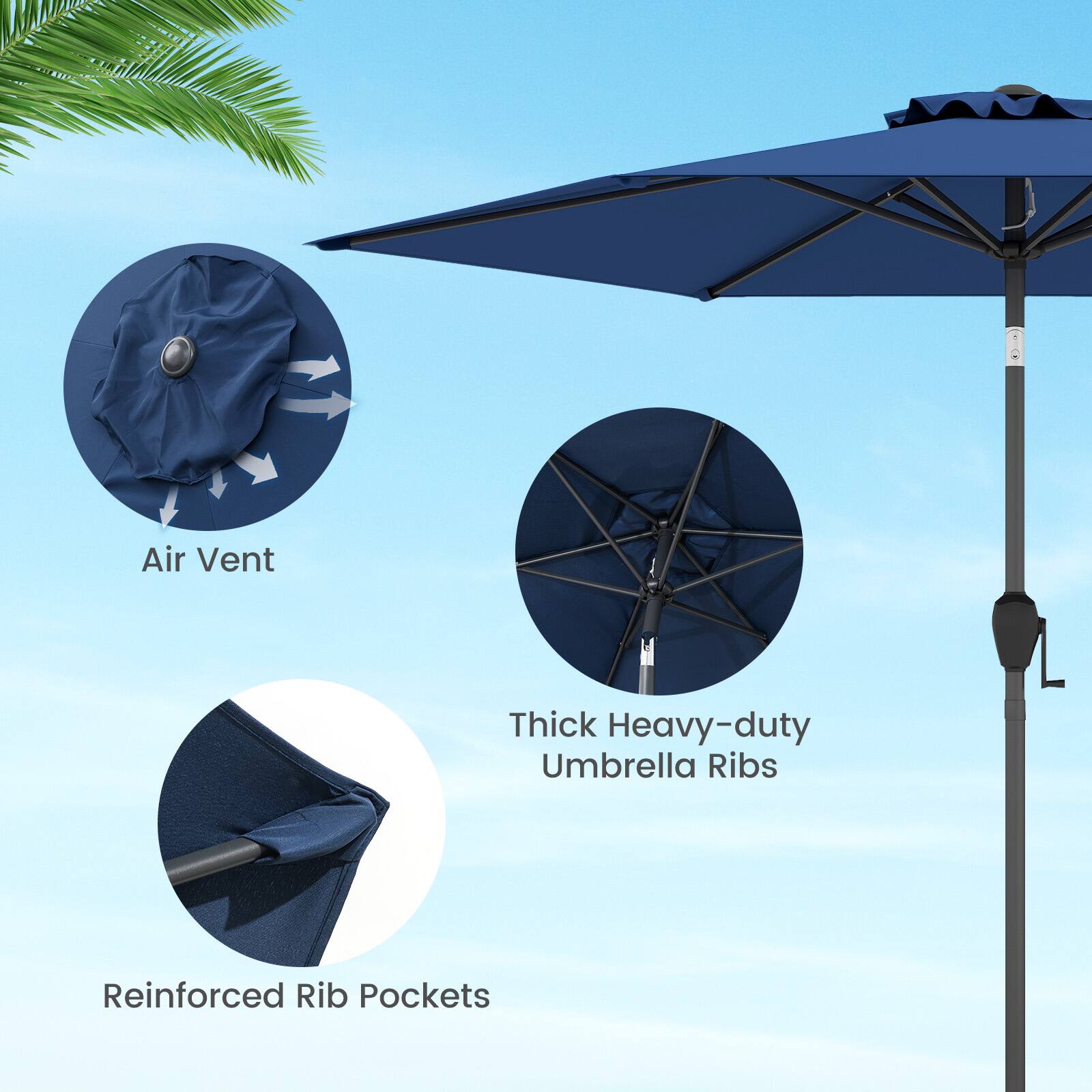 Air Vent, Thick Heavy-duty Umbrella Ribs, Reinforced Rib Pockets