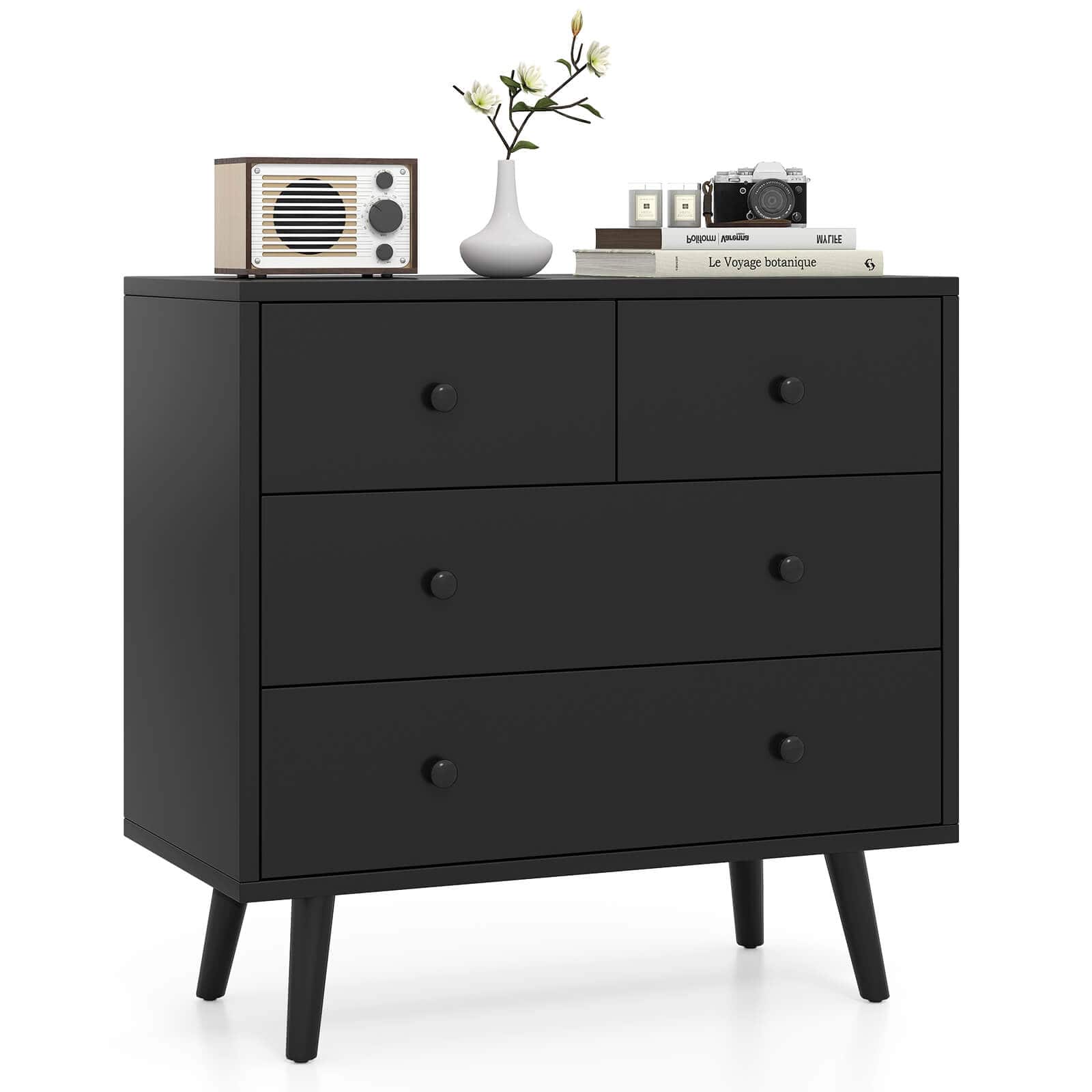 Costway - 4 Drawer Dresser for Bedroom Wide Chest of Drawers with Metal Guide Rails - Black