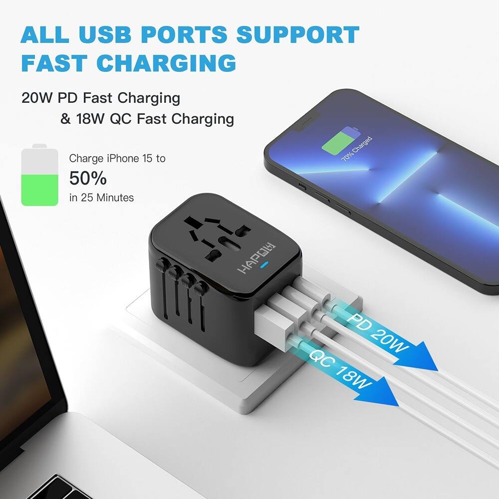 ALL USB PORTS SUPPORT FAST CHARGING

20W PD Fast Charging & 18W QC Fast Charging

Charge iPhone 15 to 50% in 25 Minutes

PD 20W QC 18W