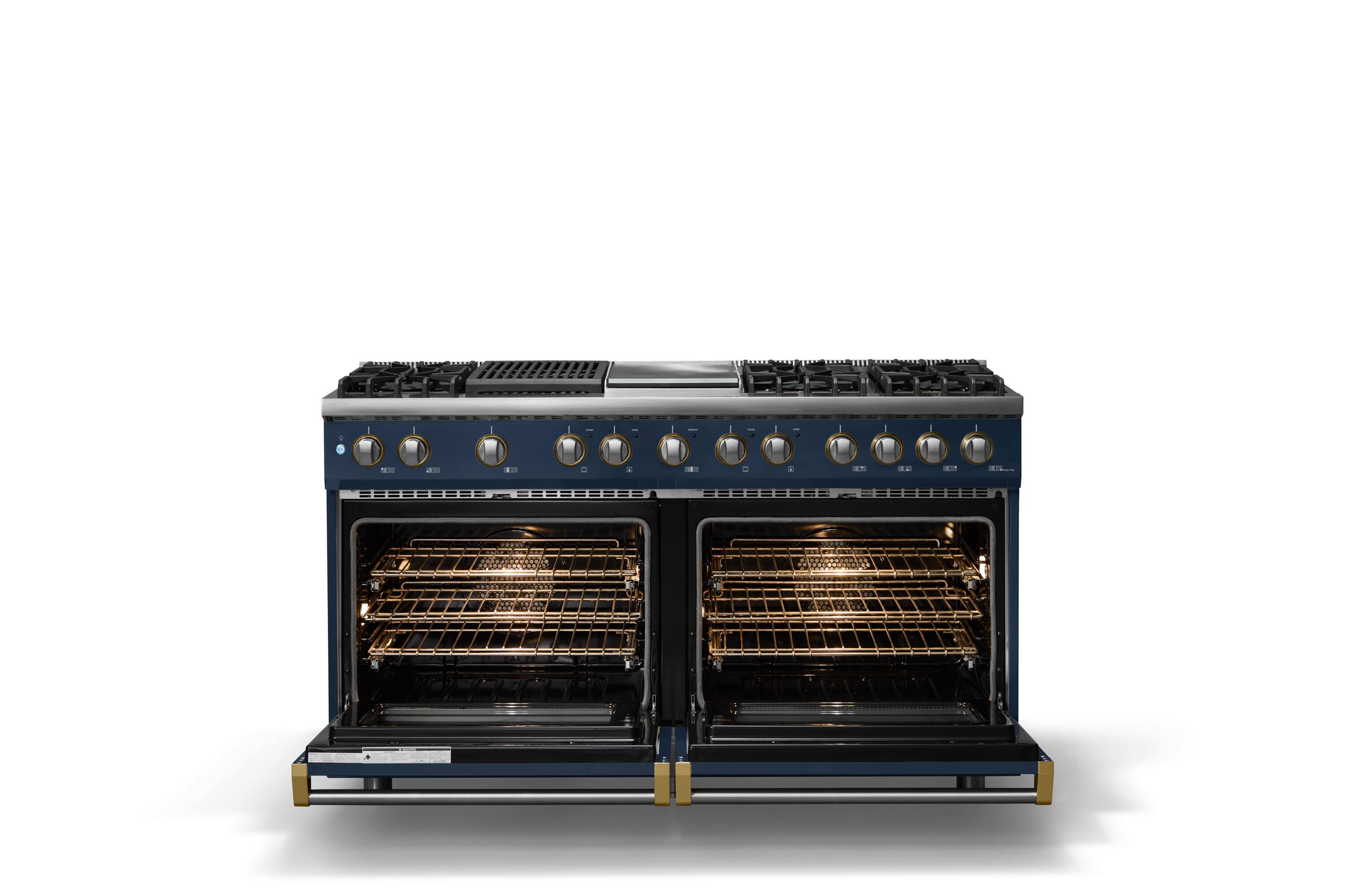 Alt View 2. Viking - Pro 5 Series 9.4 Cu. Ft. Freestanding Sealed 8B LP DF Convection Range/Grdl/Grill - Slate Blue w. Brushed Brass Trim - Slate Blue.