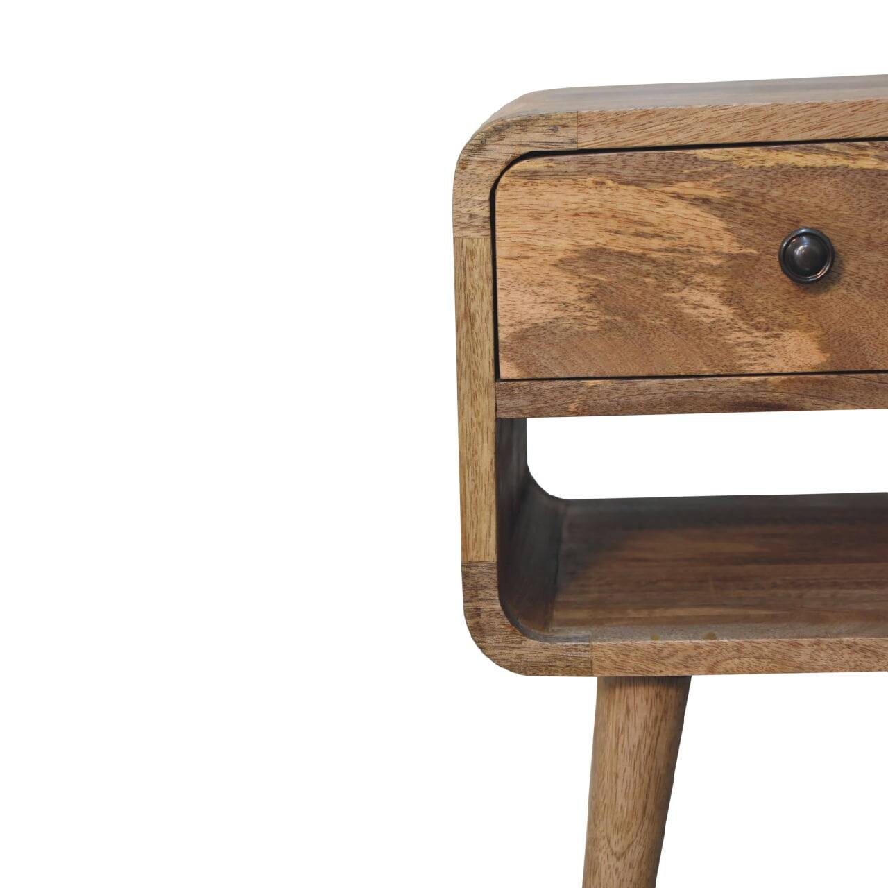 Alt View 1. Artisan Furniture - Artisan Furniture Solid Wood Mini Oak-ish Curve Lower Nightstand, 1 Drawer, 1 Open-slot, Nordic legs, Brown - Oak.