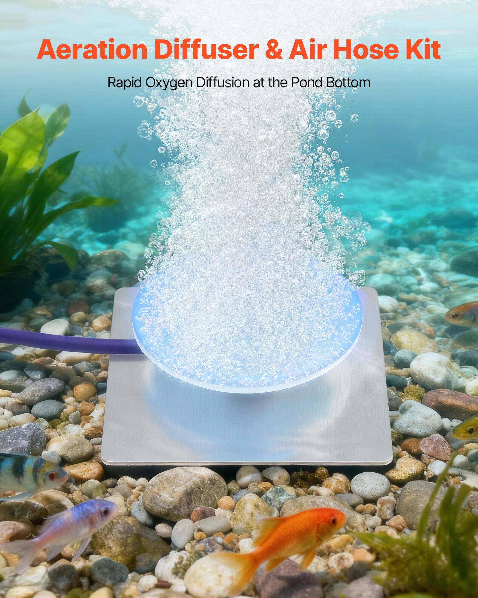 Aeration Diffuser & Air Hose Kit  
Rapid Oxygen Diffusion at the Pond Bottom