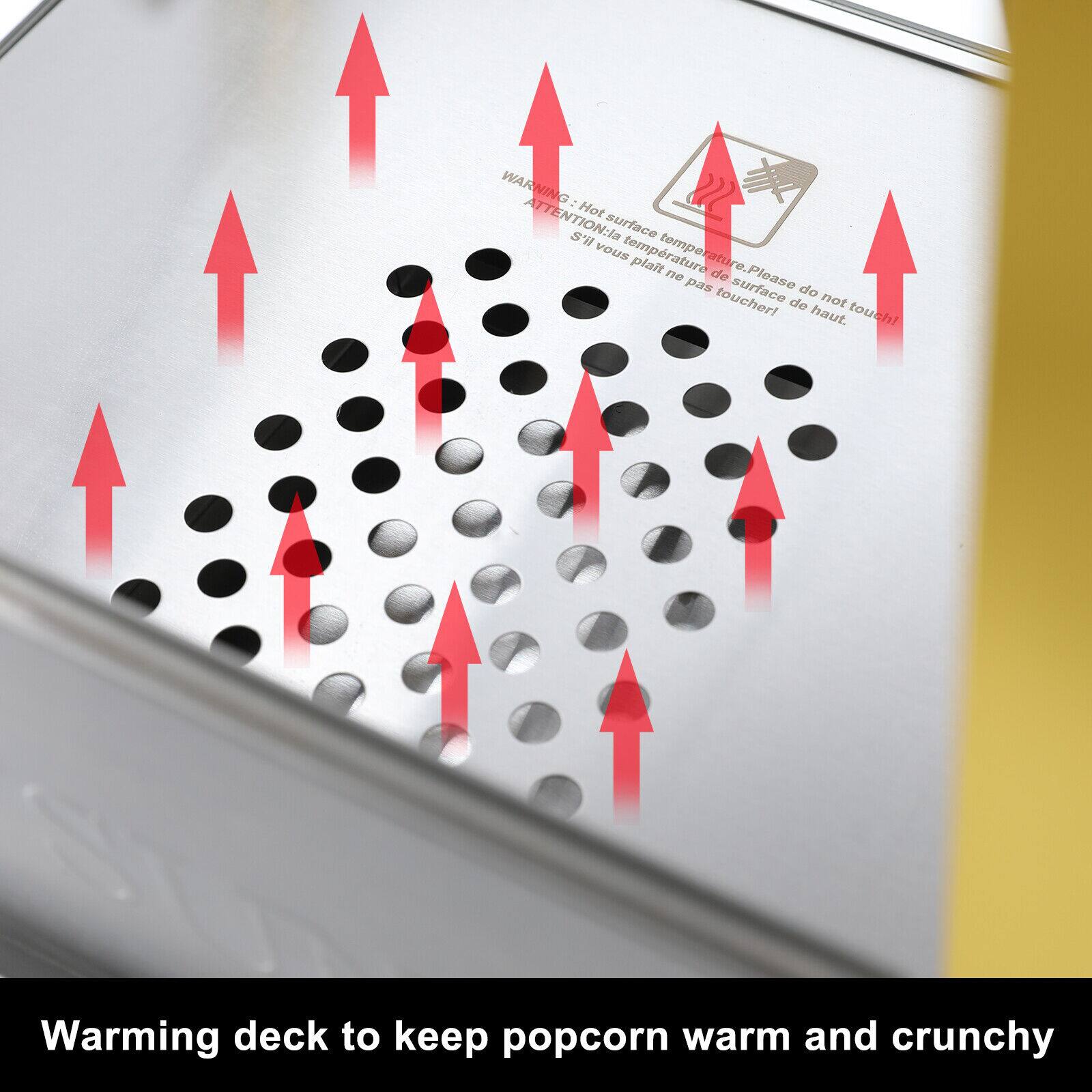 ATTENTION: la Hot S'Wl surface vous tempraturo tompe plait temperature. Please ne pas de surface Please de toucher! de not haut. touch! Warming deck to keep popcorn warm and crunchy