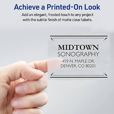 Achieve a Printed-On Look  
Add an elegant, frosted touch to any project with the subtle finish of matte clear labels.  

MIDTOWN SONOGRAPHY  
459 N. MAPLE DR.  
DENVER, CO 80201