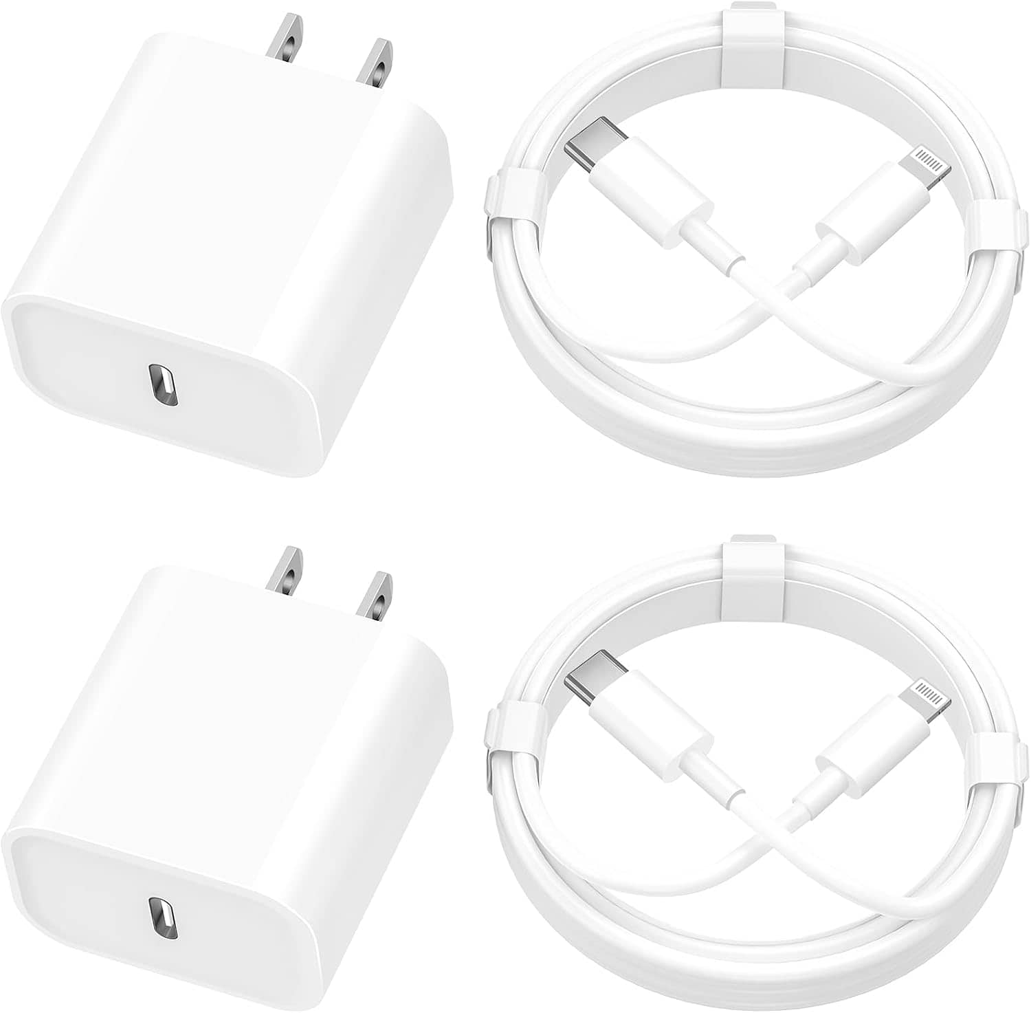 Bundle - Core Tech - 4-Pack 20W USB-C Fast Charging Kit with 6 ft USB-C to Lightning Cables for iPhone 14/13/12/11 - Pearl White