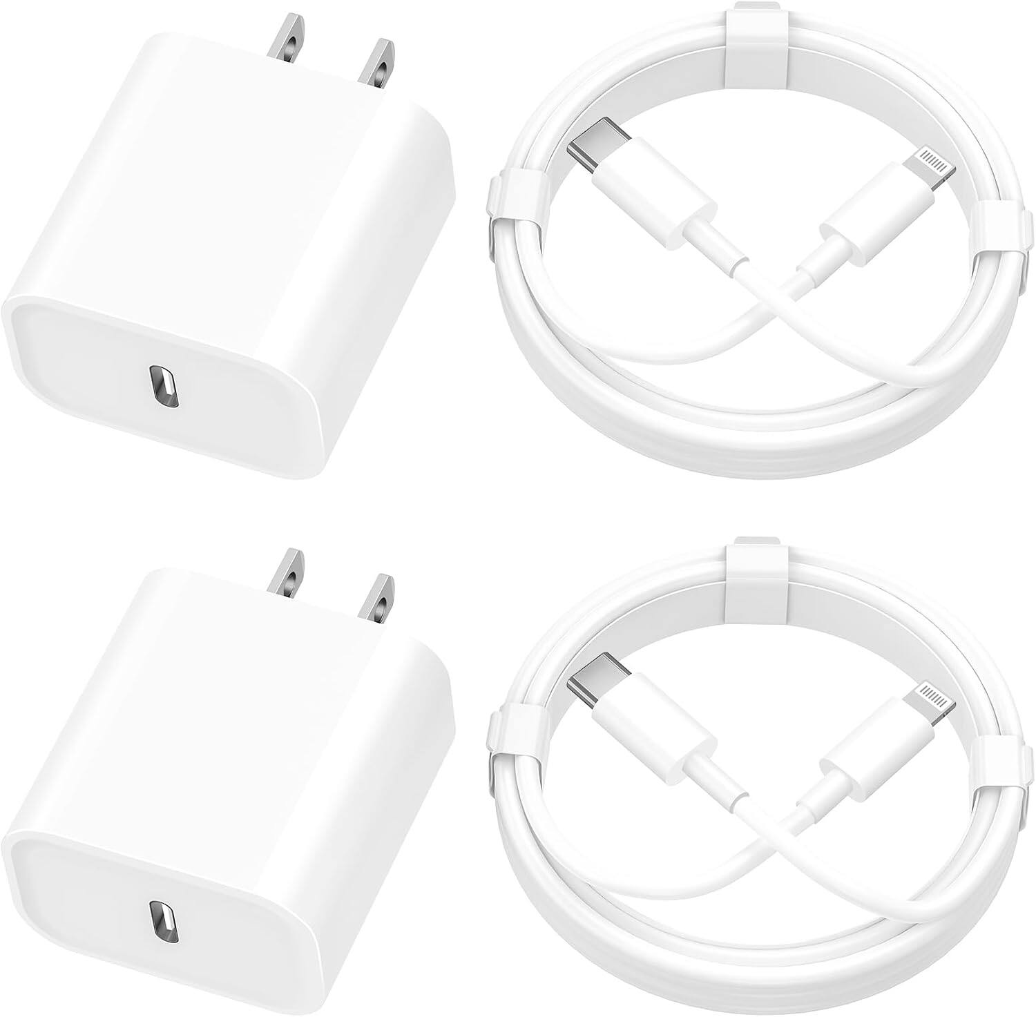 Front. Core Tech - 4-Pack 20W USB-C Fast Charging Kit with 6 ft USB-C to Lightning Cables for iPhone 14/13/12/11 - Pearl White.