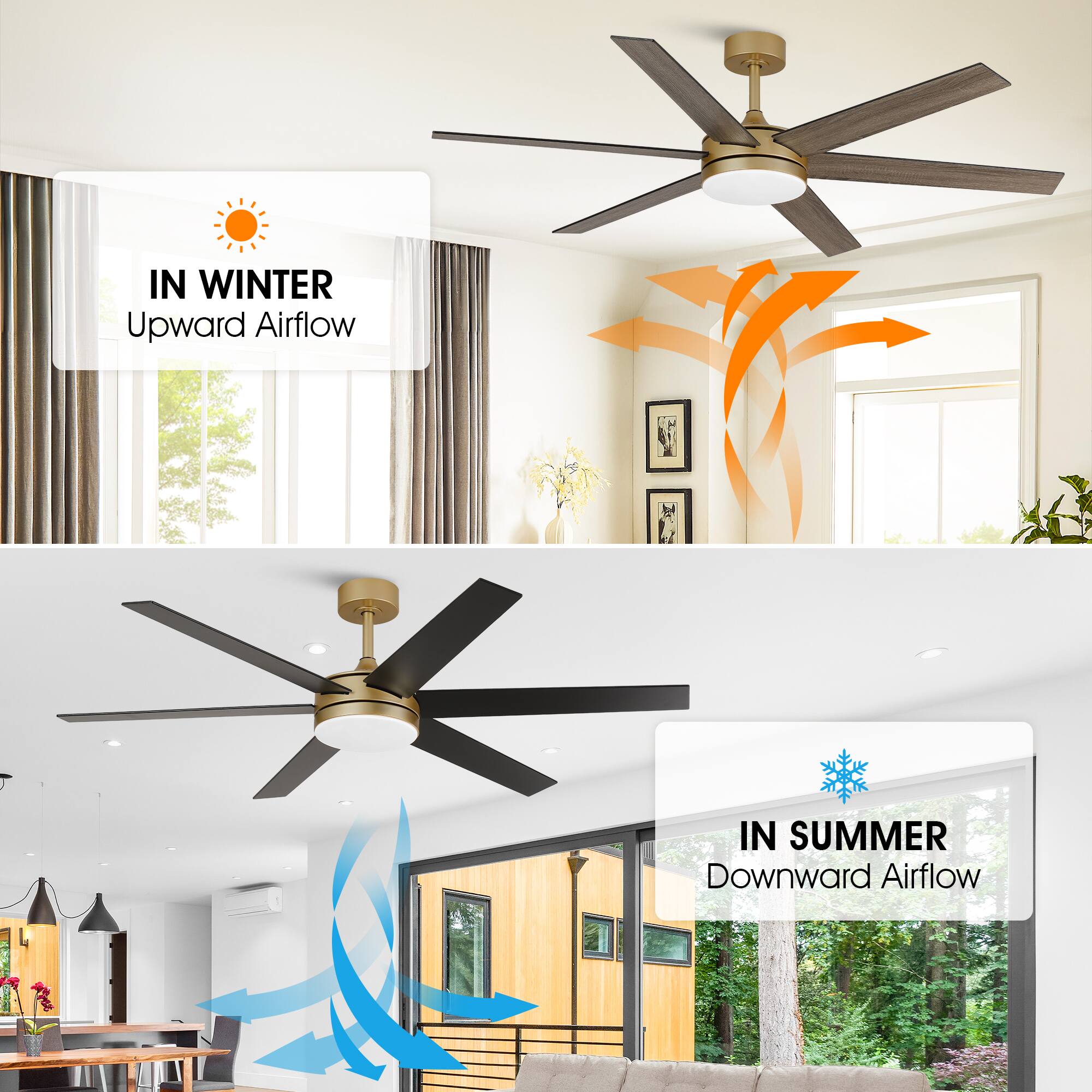 IN WINTER Upward Airflow  
IN SUMMER Downward Airflow