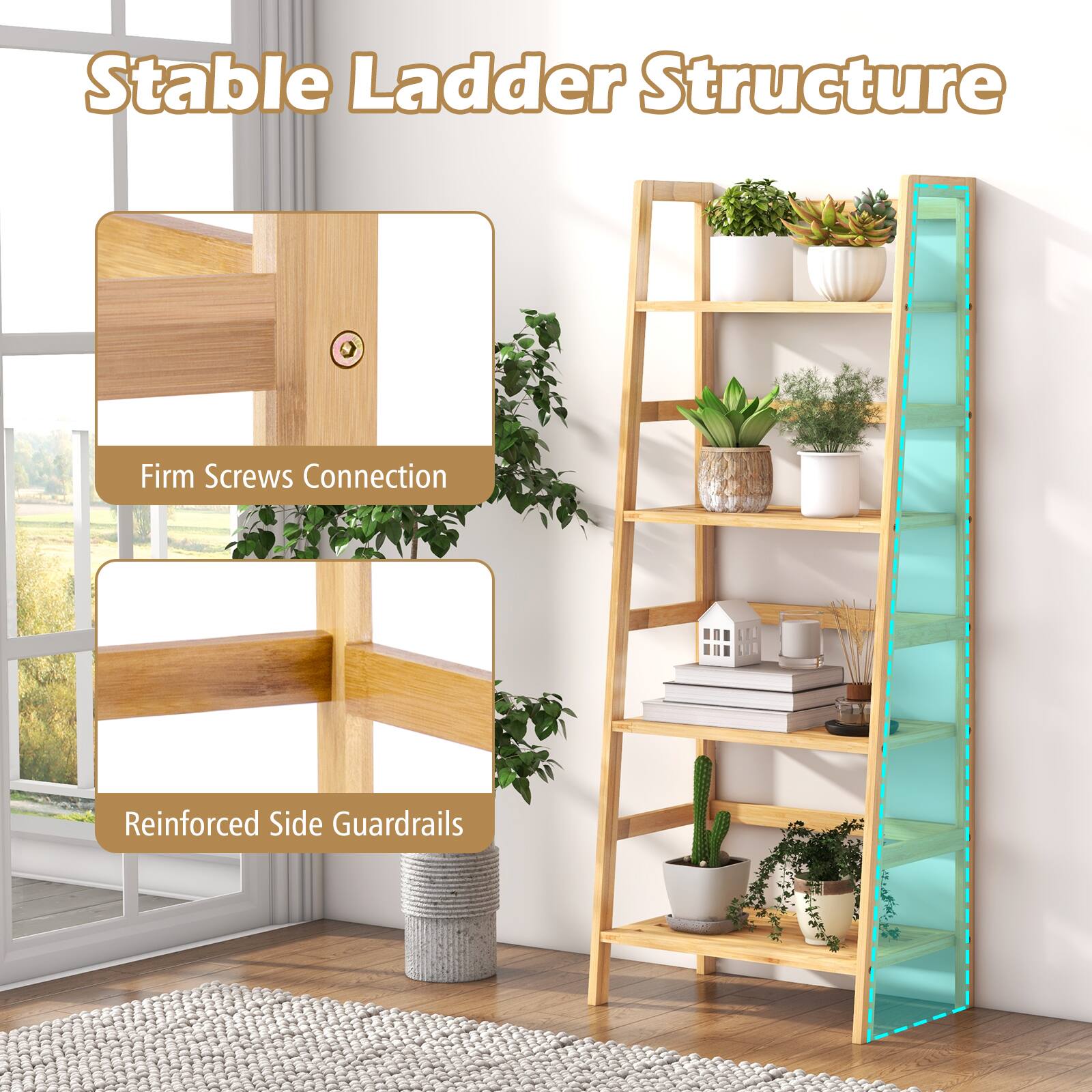 Stable Ladder Structure: Firm Screws Connection and Reinforced Side Guardrails
