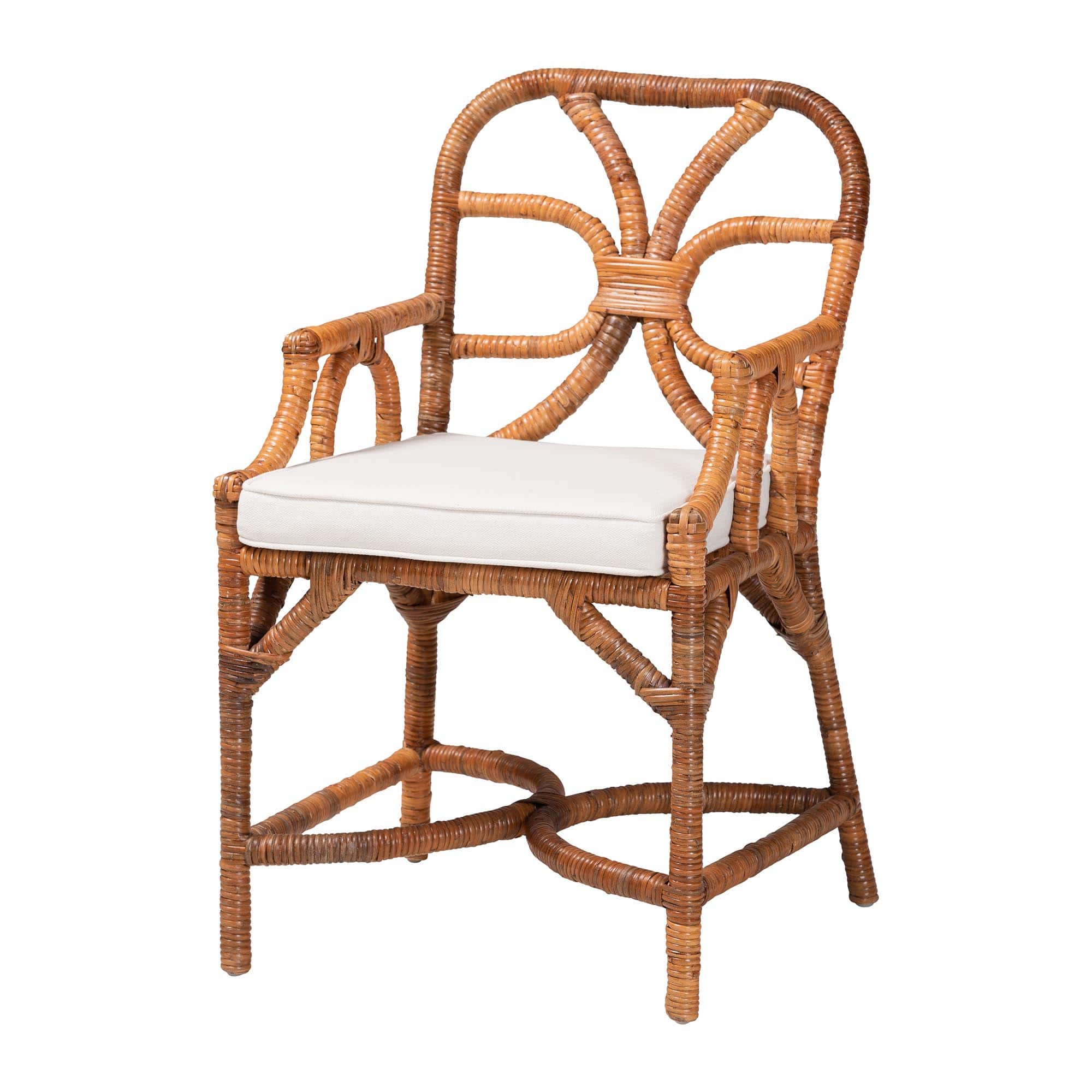 bali & pari - Alondra Natural Rattan Dining Chair - Handwoven Wicker Accent Chair with Armrests and Removable Cushion - Light Honey