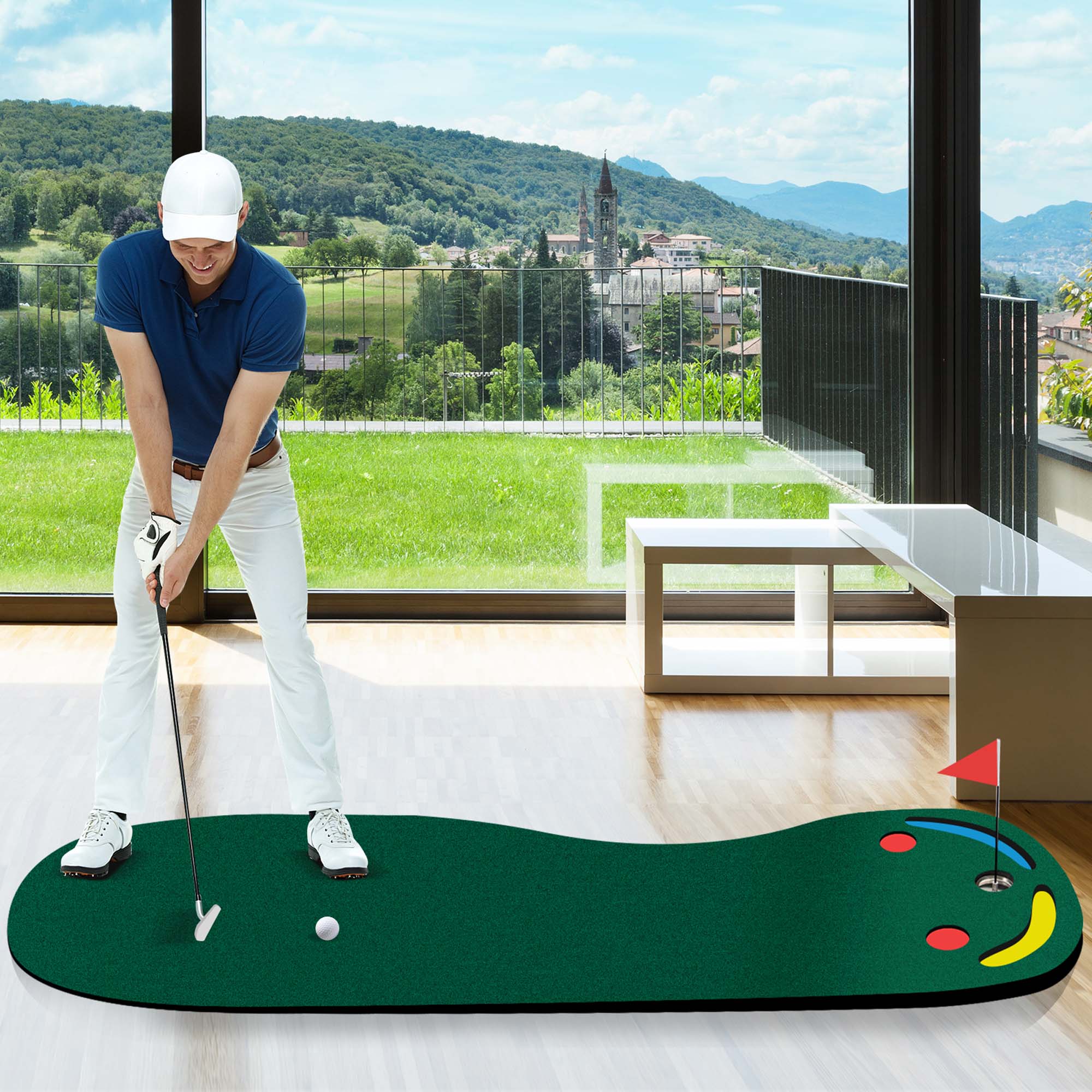 Alt View 1. Costway - Costway 9.8FT X 3FT Par 3 Holes Golf Putting Green Mat Set for Indoor & Outdoor Practice - Green.