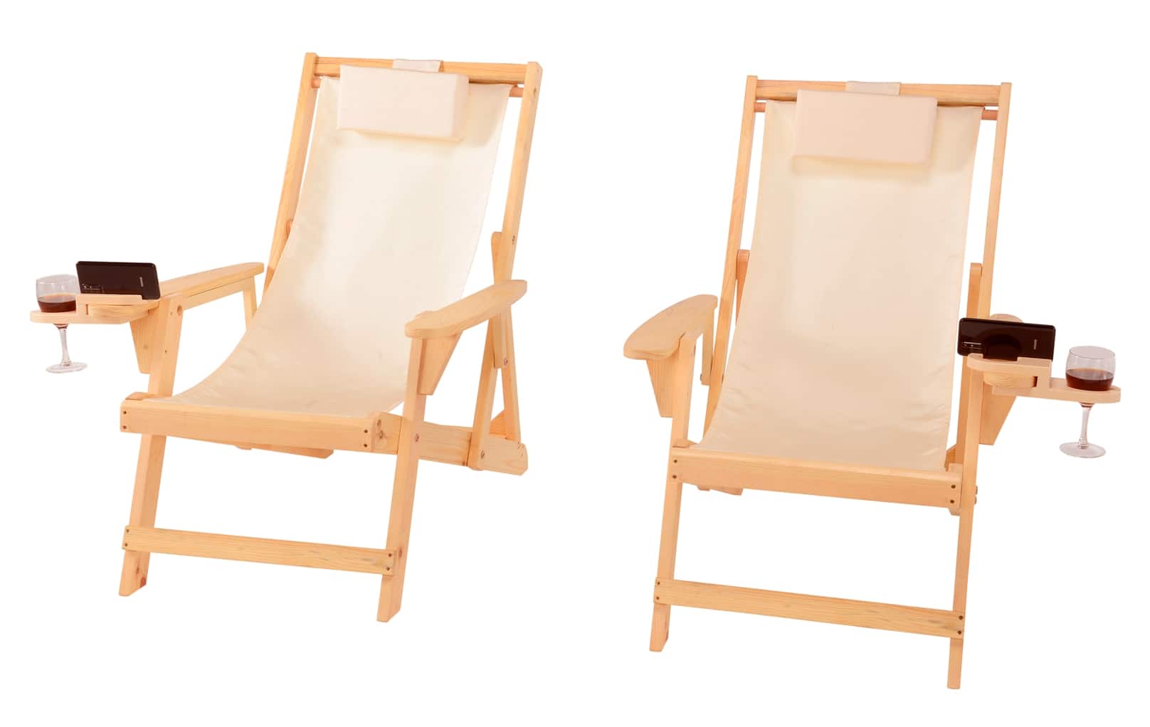 Jiallo - Romantic Collection Canvas Sling Chair with Cup and Wine Holder (Set of 2) - Natural color with beige fabric