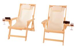 Jiallo - Romantic Collection Canvas Sling Chair with Cup and Wine Holder (Set of 2) - Natural color with beige fabric