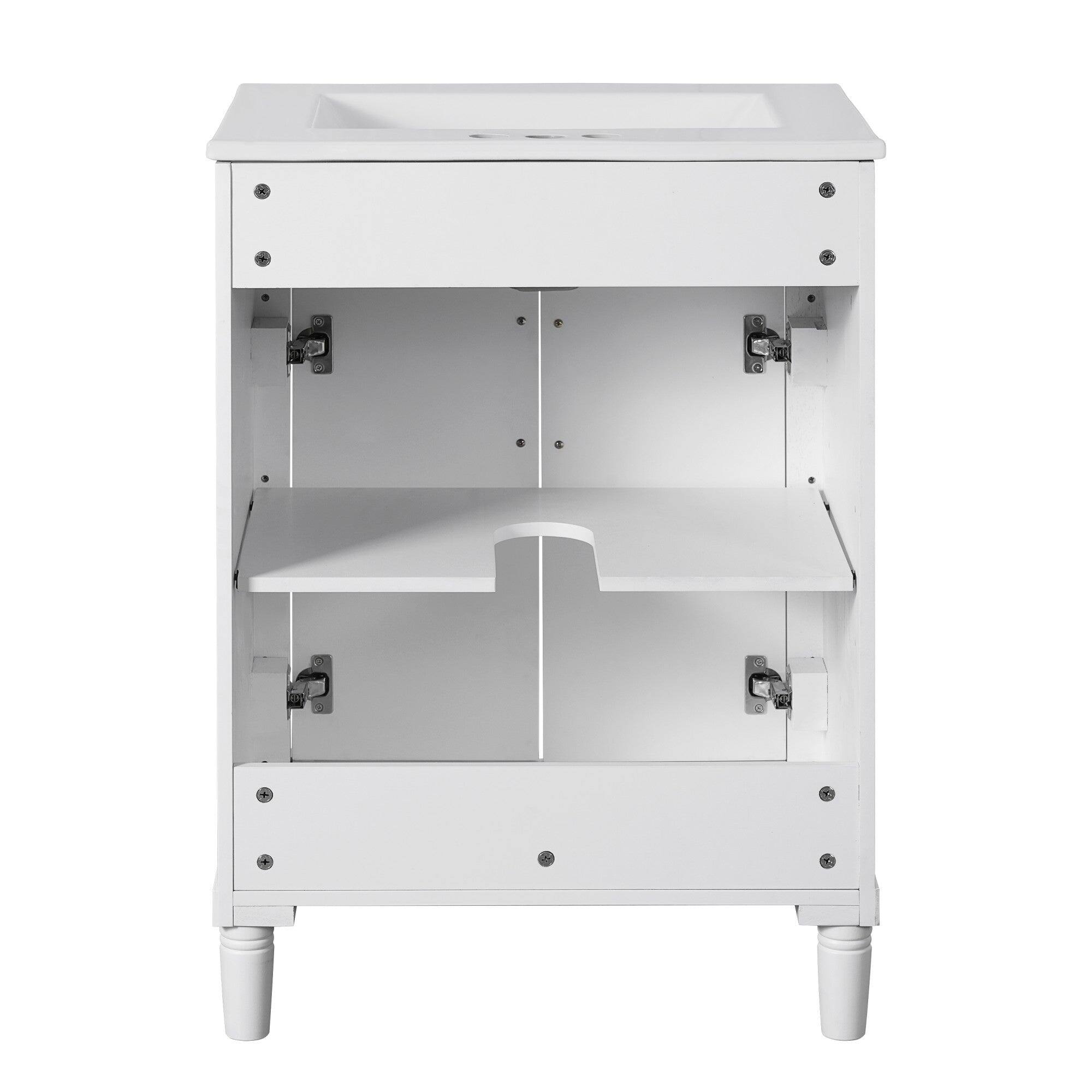 Alt View 4. Boyel Living - 24 Inch Modern Bathroom Vanity with Integrated Ceramic Sink and Double Doors White - White.