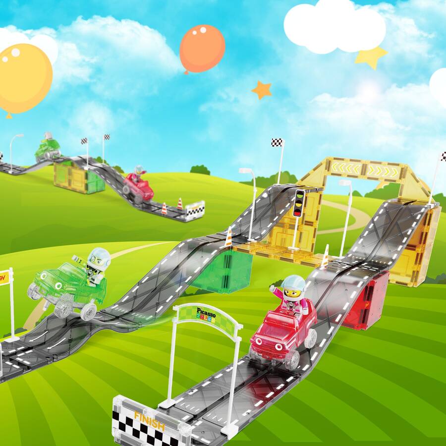 Slider Racing Car PicassoTiles 62 Piece Race Car Track Slider Racing Building Set - Best Buy