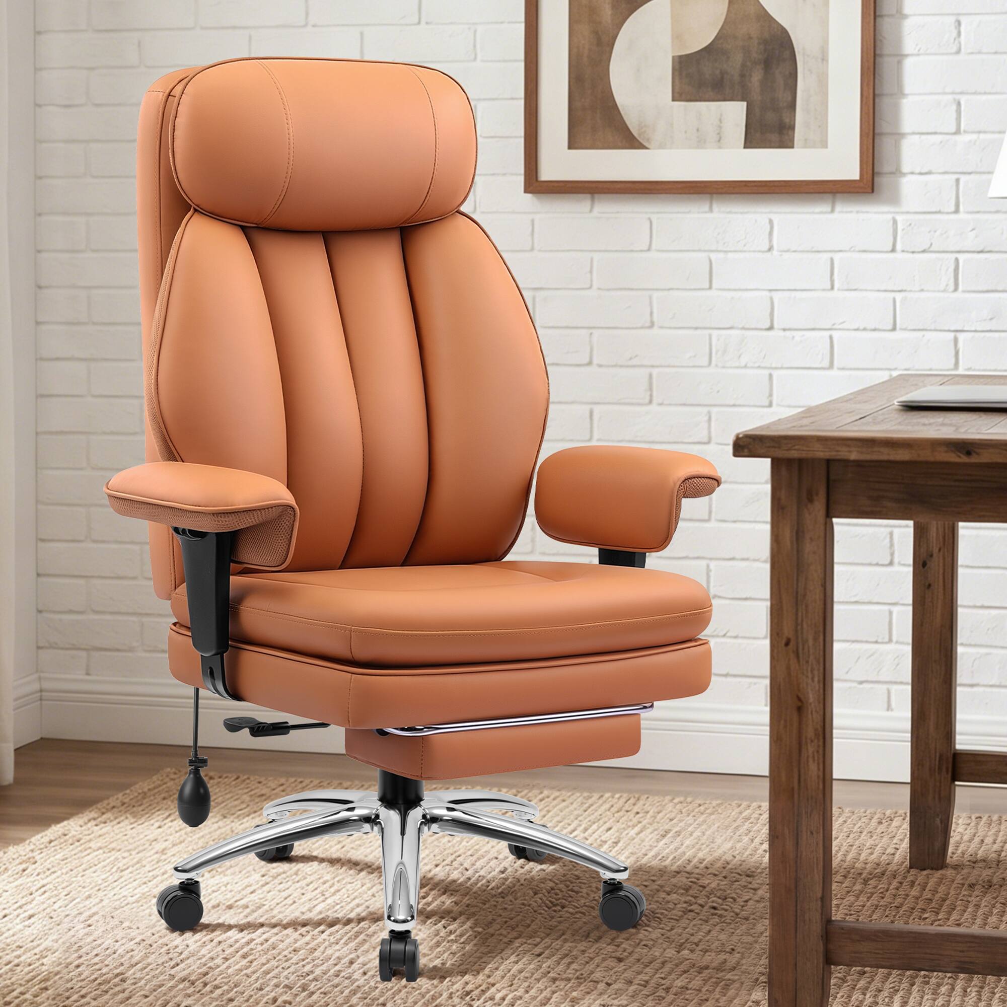 Angle. Brick Attic - Ergonomic High Back Office Chair with Lumbar Support,Footrest & Custom Armrests, Swivel Reclining Desk Chair for Work - Brown.