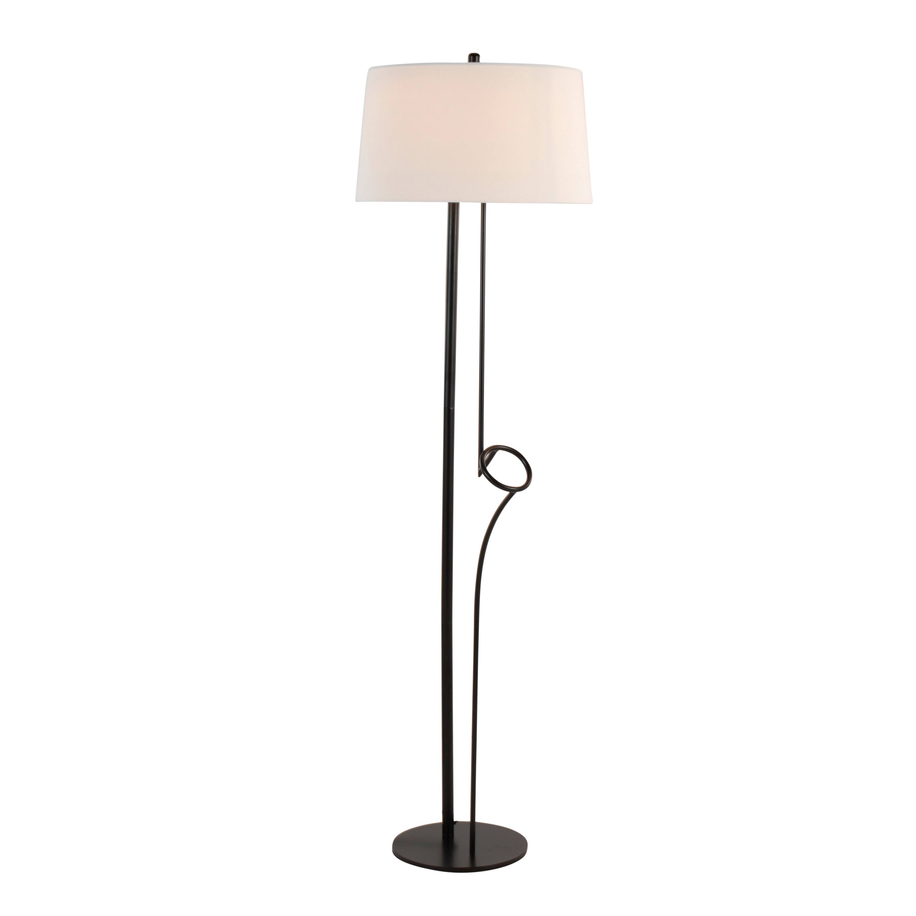 Angle. Loheer - Loheer Contemporary Floor Lamp Black Steel White Linen Shade Tall Standing Light for Living Room Bedroom - Black.